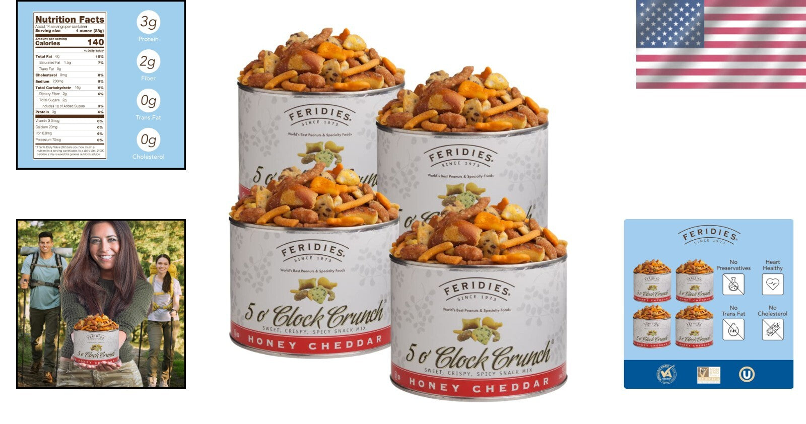 Honey Cheddar Peanuts - 4 Can Pack of 14oz - Premium Healthy Snack