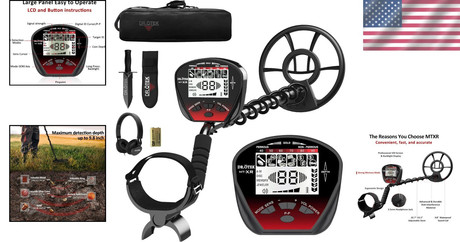 Durable Gold & Silver Metal Detector with Waterproof Coil - Easy-to-Use Design