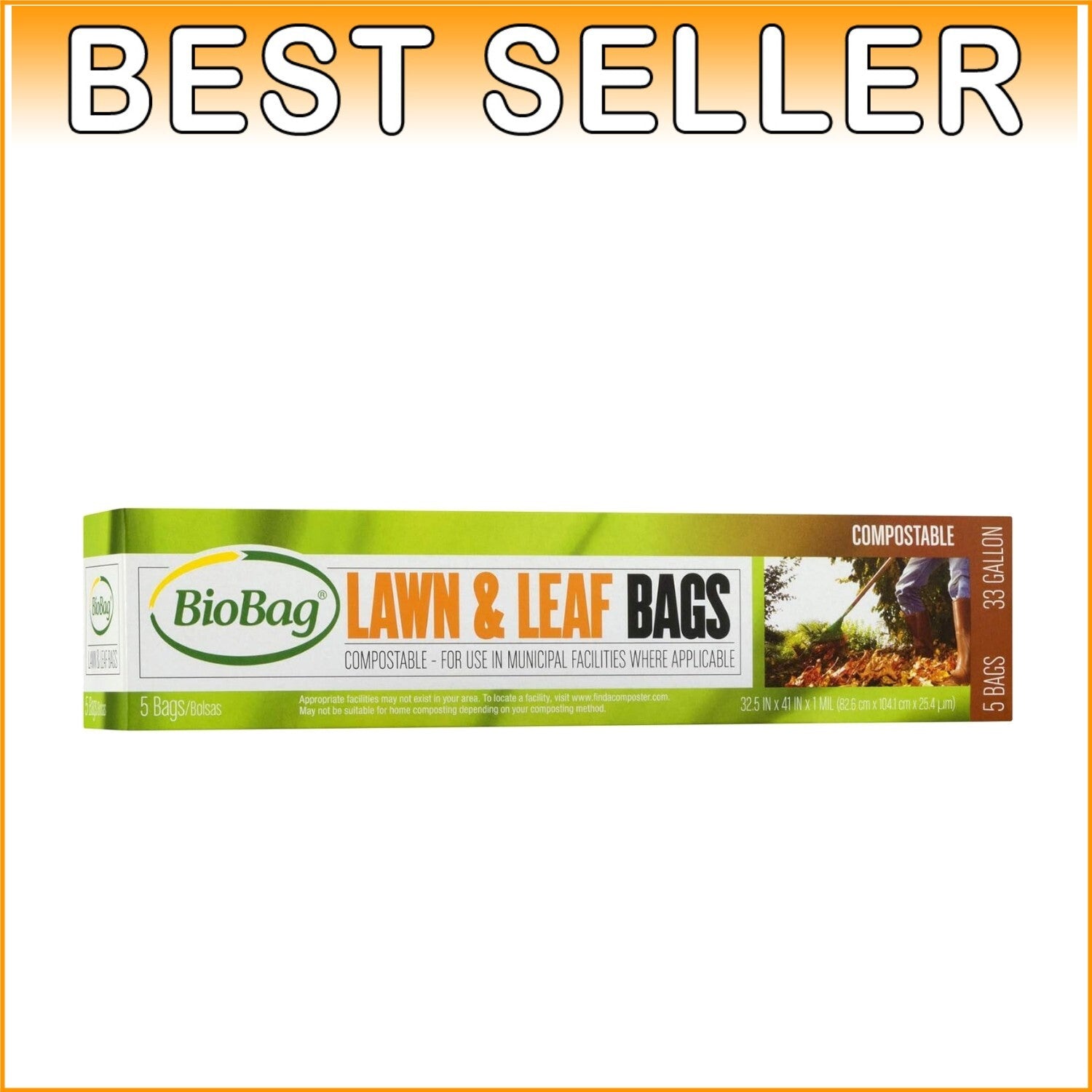 60 Count Green 33 Gallon Certified Compostable Bags for Lawn and Leaf Waste