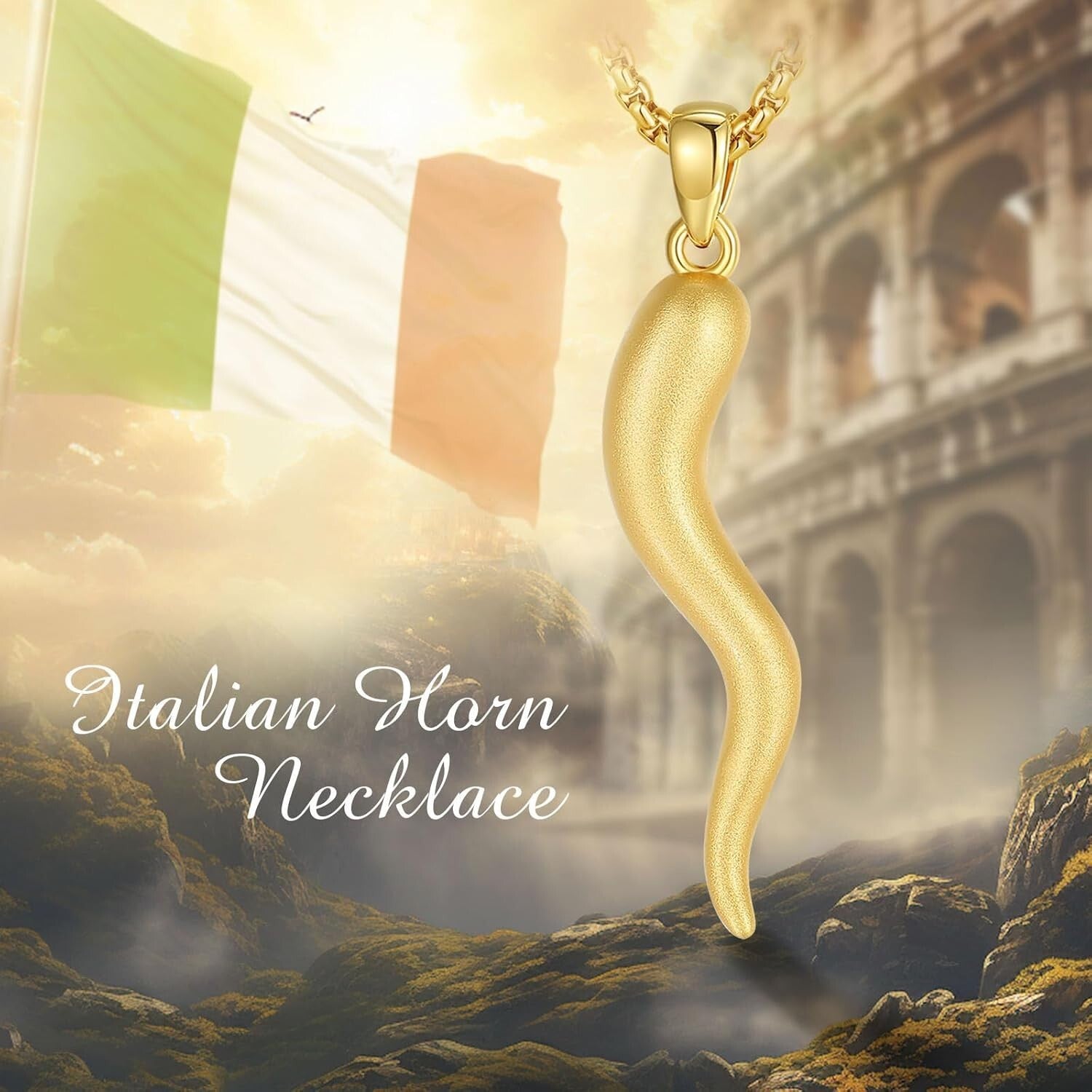 Elegant Gold Cornicello Amulet Necklace - Protection Pendant for Unisex Gifting