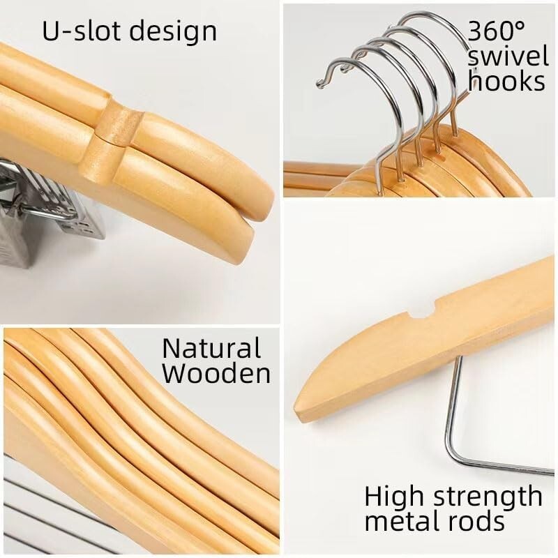 High-Grade Wooden Hangers with Clips: 20-Piece Set for Elegant Clothing Storage