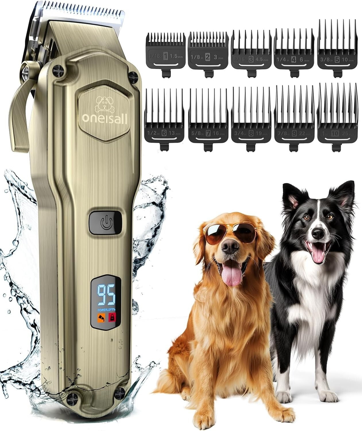 Rechargeable Waterproof Dog Clippers for Easy Grooming - 10 Detachable Combs