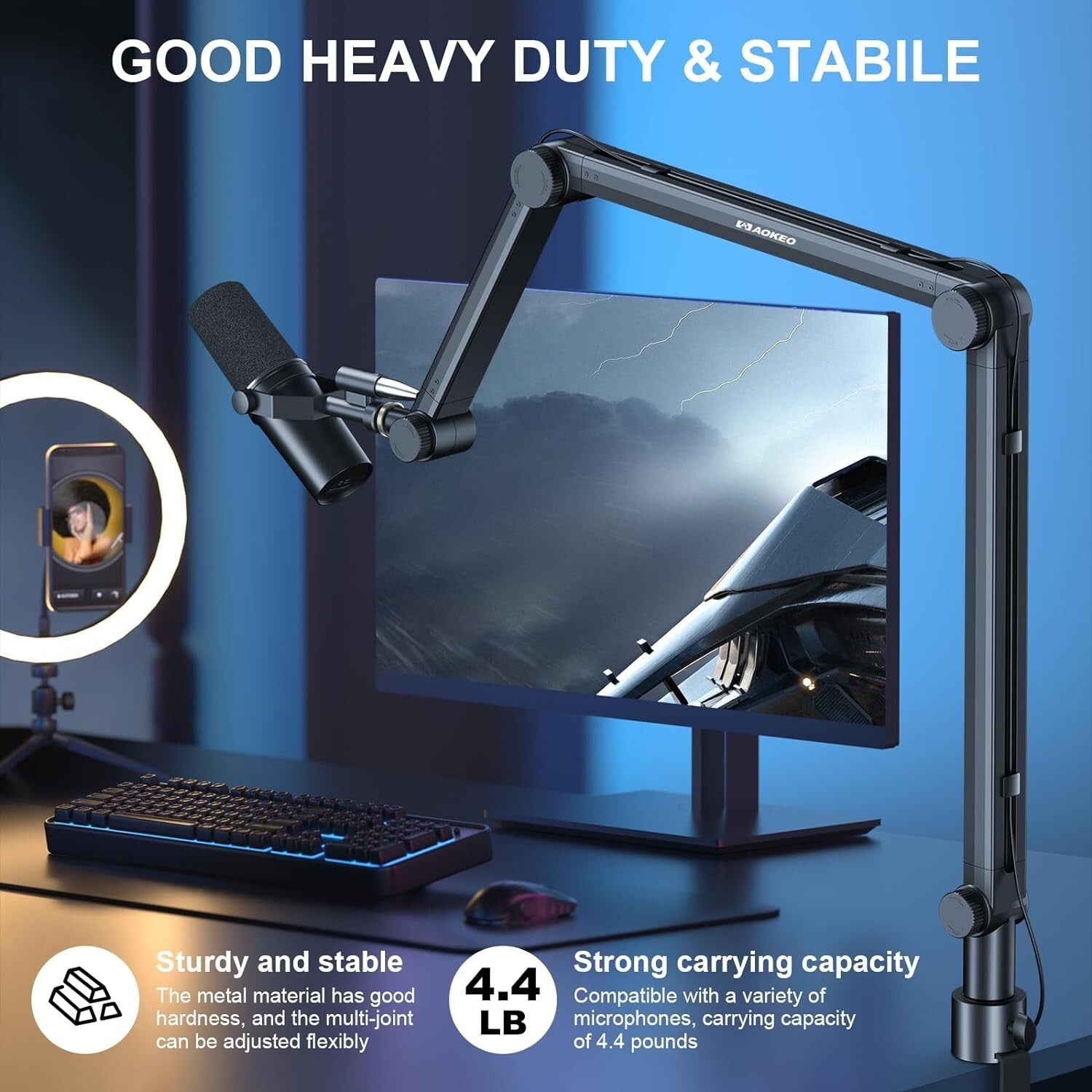 360-Degree Rotatable Mic Suspension Arm for Podcasters - Space Saving Design