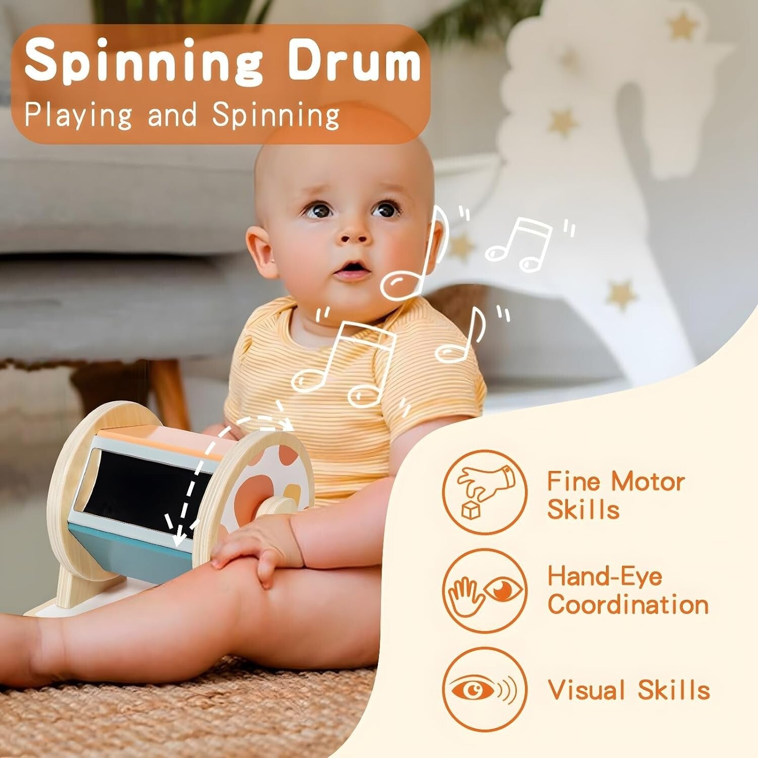 Baby Sensory Play Kit: Spinning Drum, Tissue Box & Peekaboo Puzzle for Infants