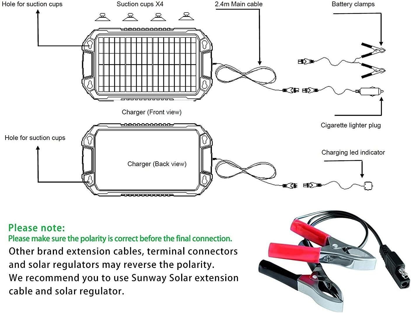 Waterproof Solar Battery Maintainer - 12V Charger for Cars, Trucks & Marine