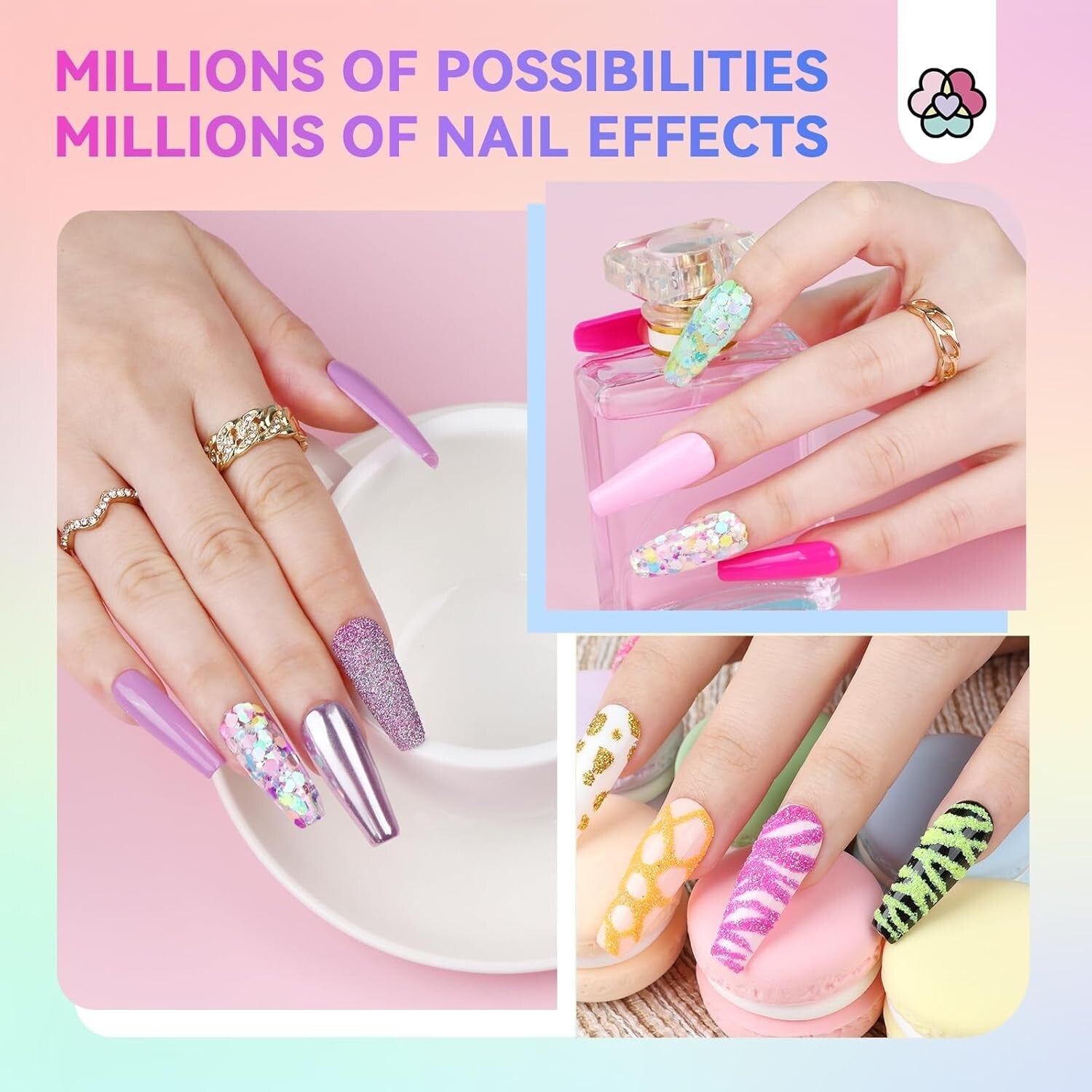 Versatile Chrome Powder Nail Art Kit: 48 Colors & Sponge Applicators Included