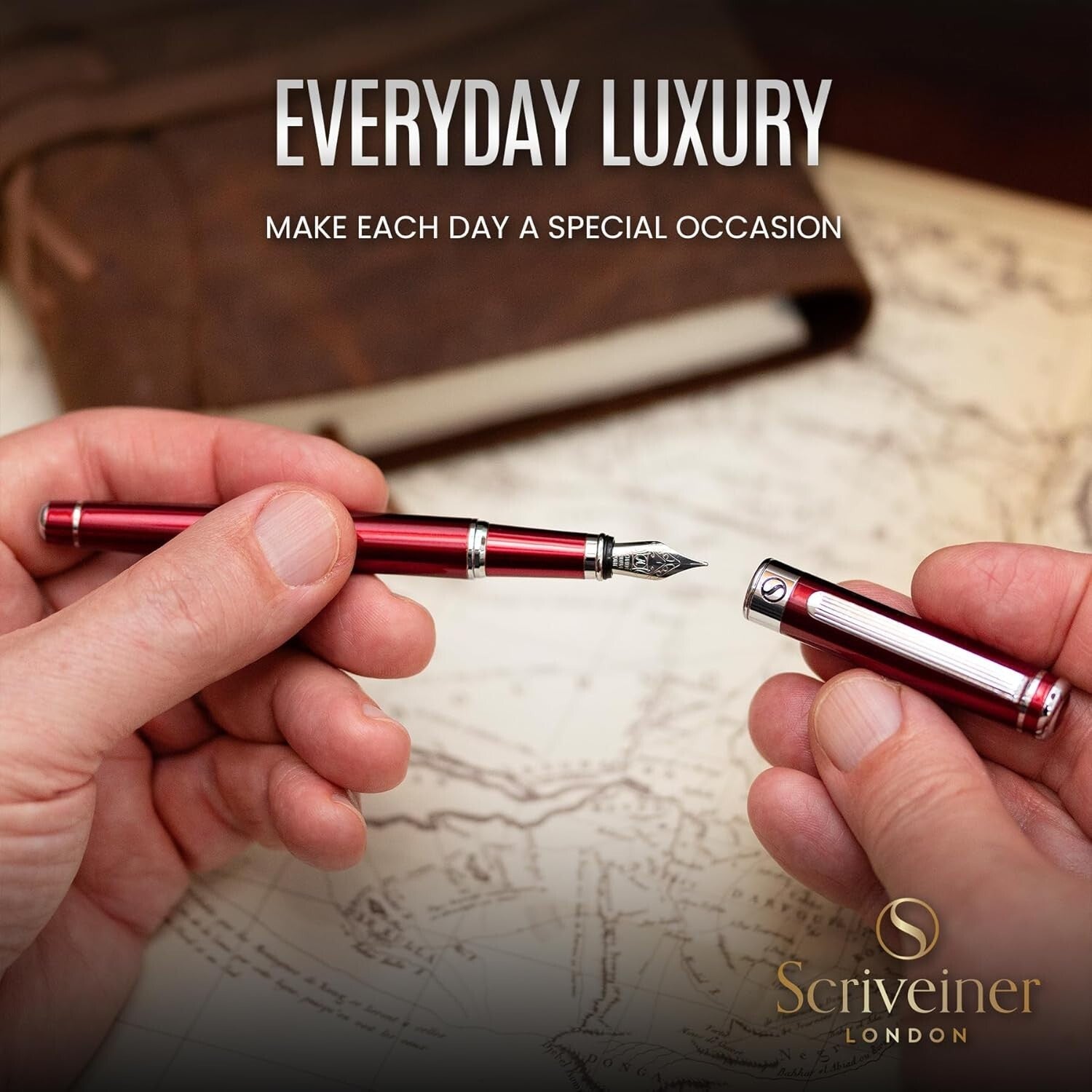 Elegant Refillable Fountain Pen - Medium Nib, Deep Crimson - Office Essential