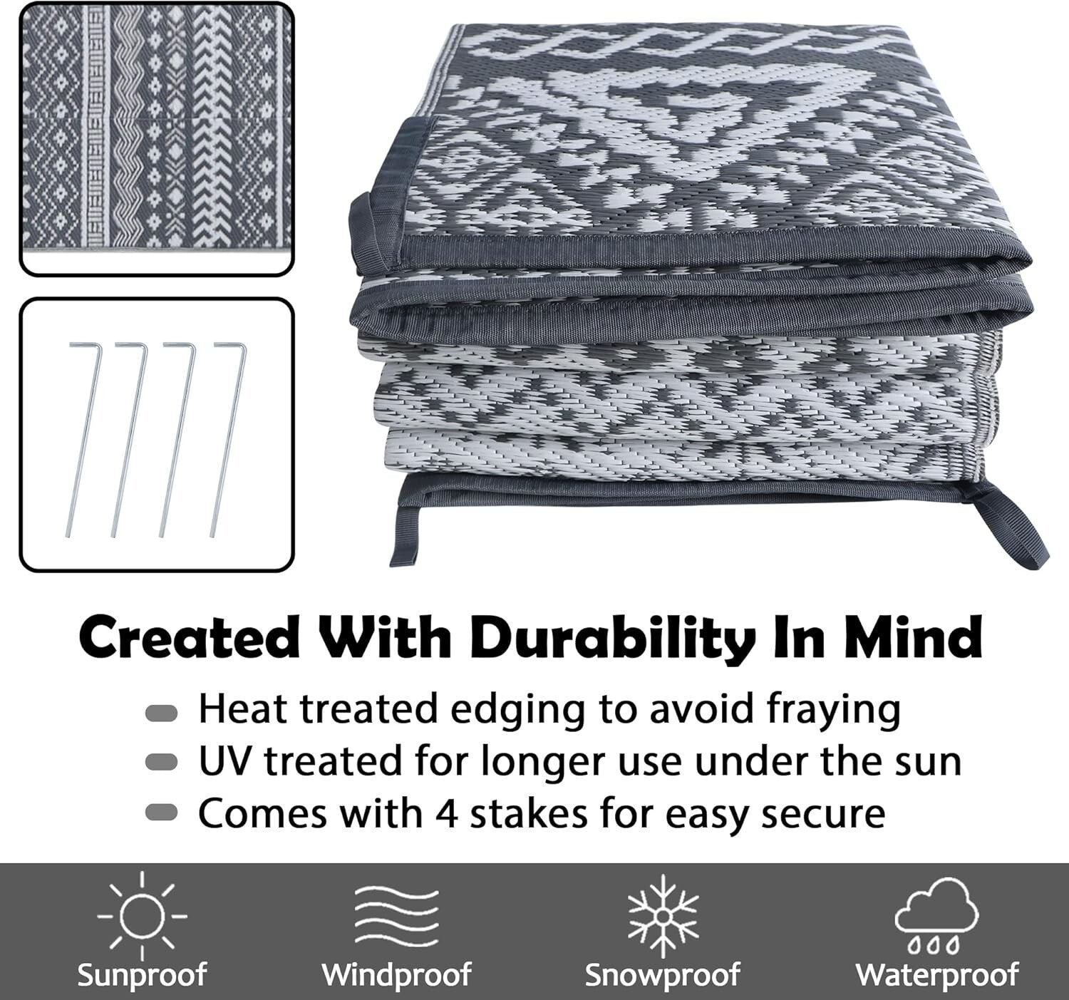 Durable UV Stabilized Reversible Mat 6' x 9' for Backyard and Beach Adventures