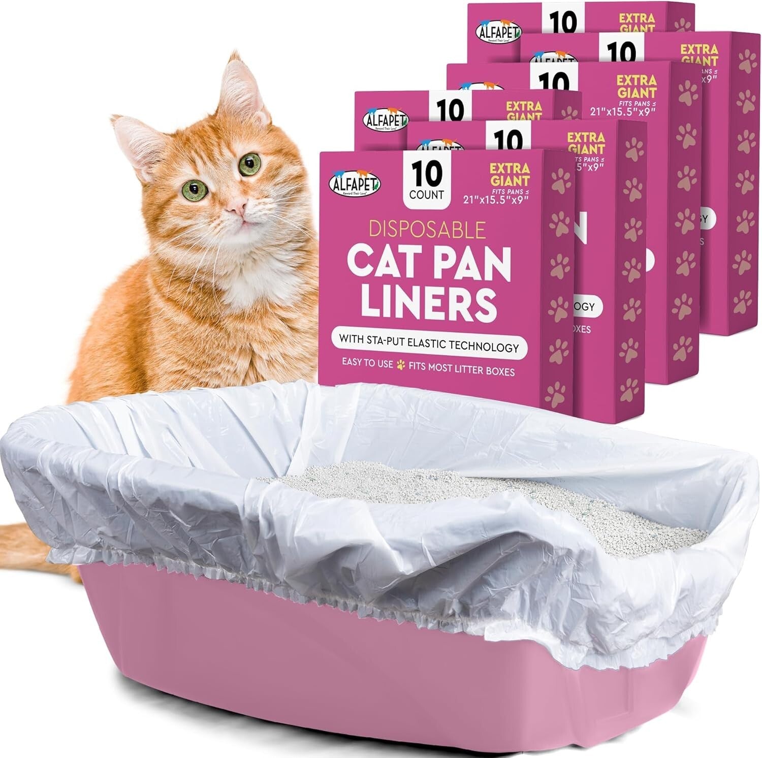 Tear-Resistant Extra Giant Cat Litter Liners with Sta-Put Technology - 60 Count