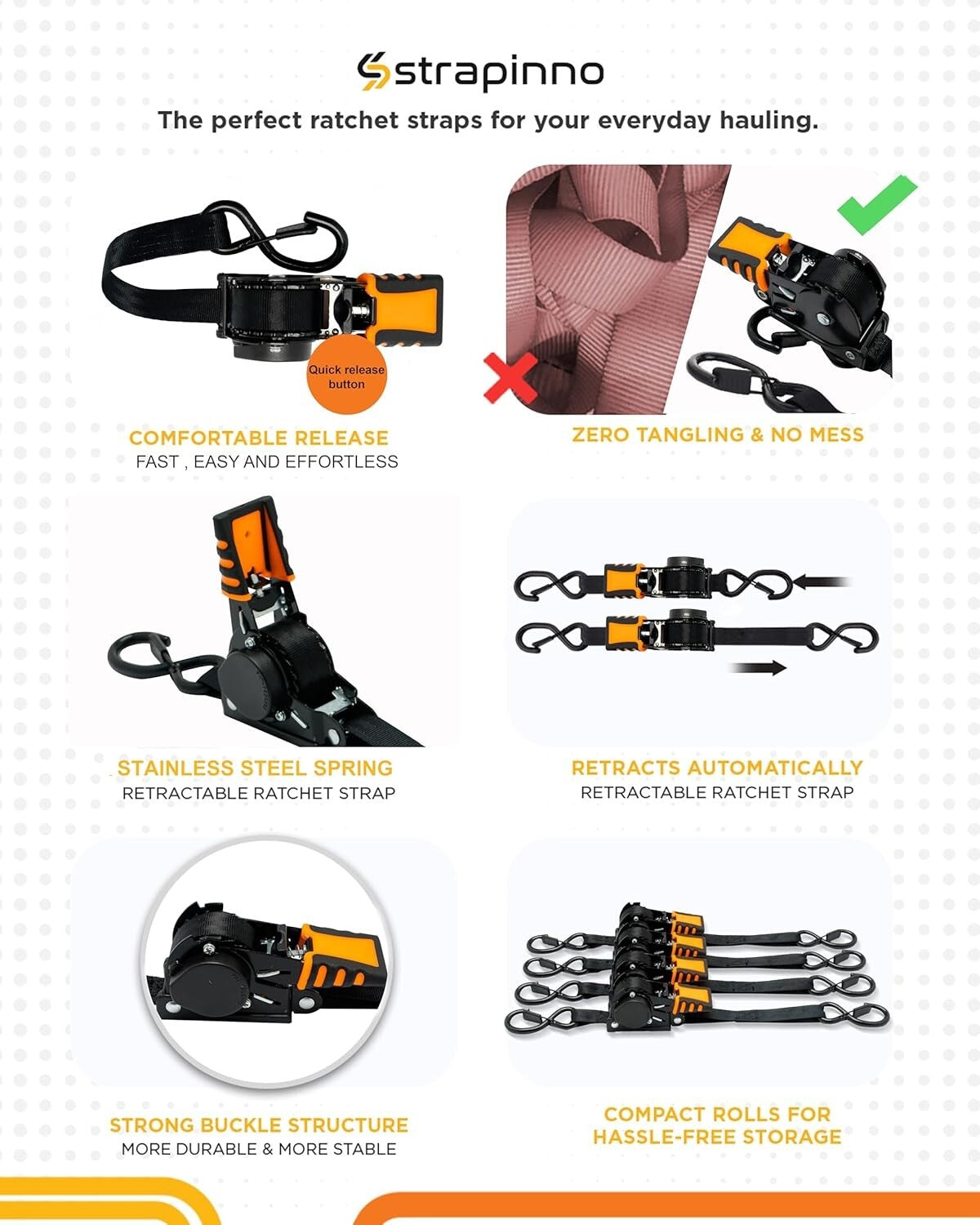 Durable 1 in x 10 ft Tie-Down Straps, 500lbs Load Limit - Ultimate Reliability