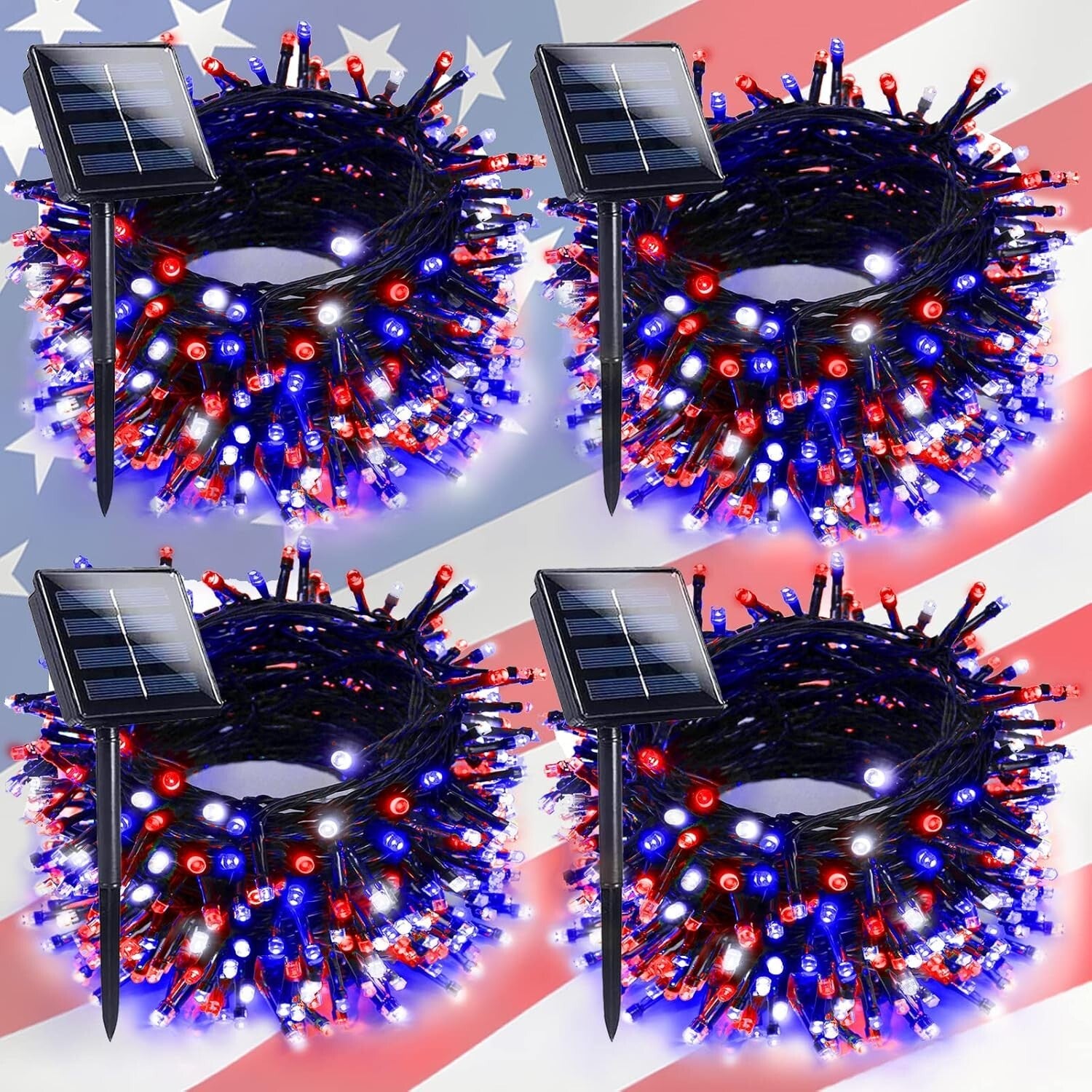 Energy-Saving 4-Pack Solar Fairy Lights - 400 LED Indoor/Outdoor July 4th Decor