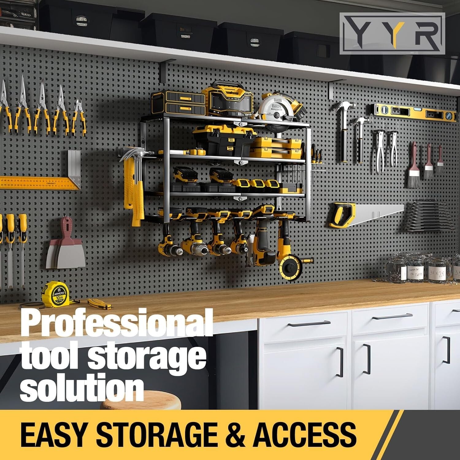 Wall Mounted Tool Storage Rack with Charging Shelf - 24 Inch Power Organizer