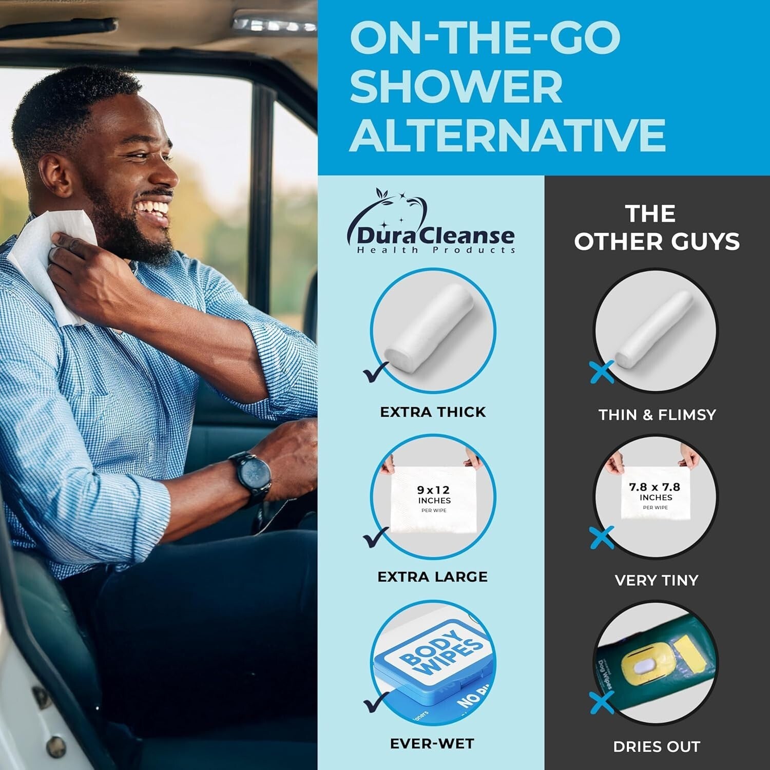 XL No Rinse Body Wipes - 216 Count Shower & Travel Bath Wipes for Sensitive Skin