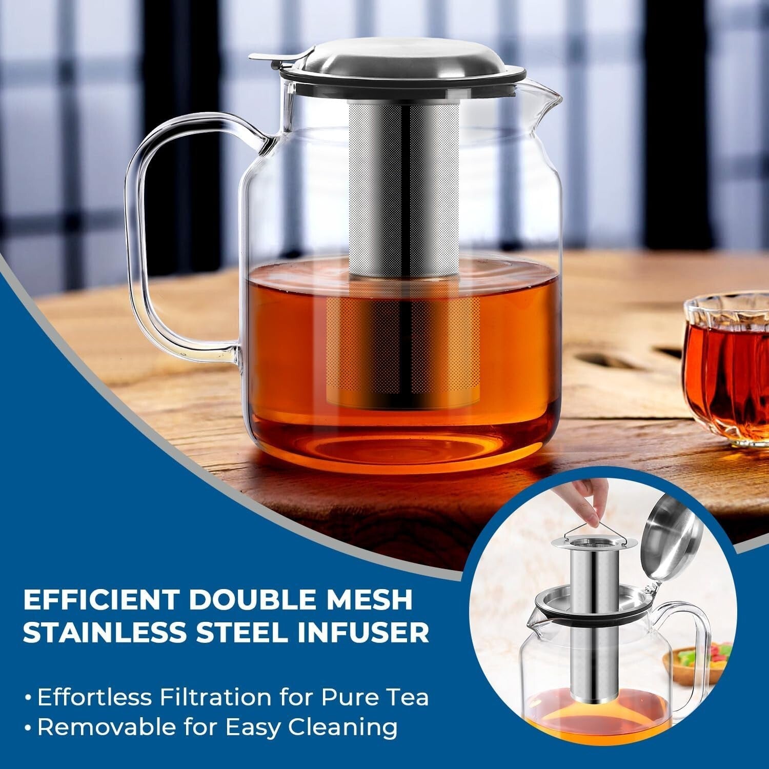 Extra-Large 85oz Borosilicate Glass Teapot with Removable Infuser for Families
