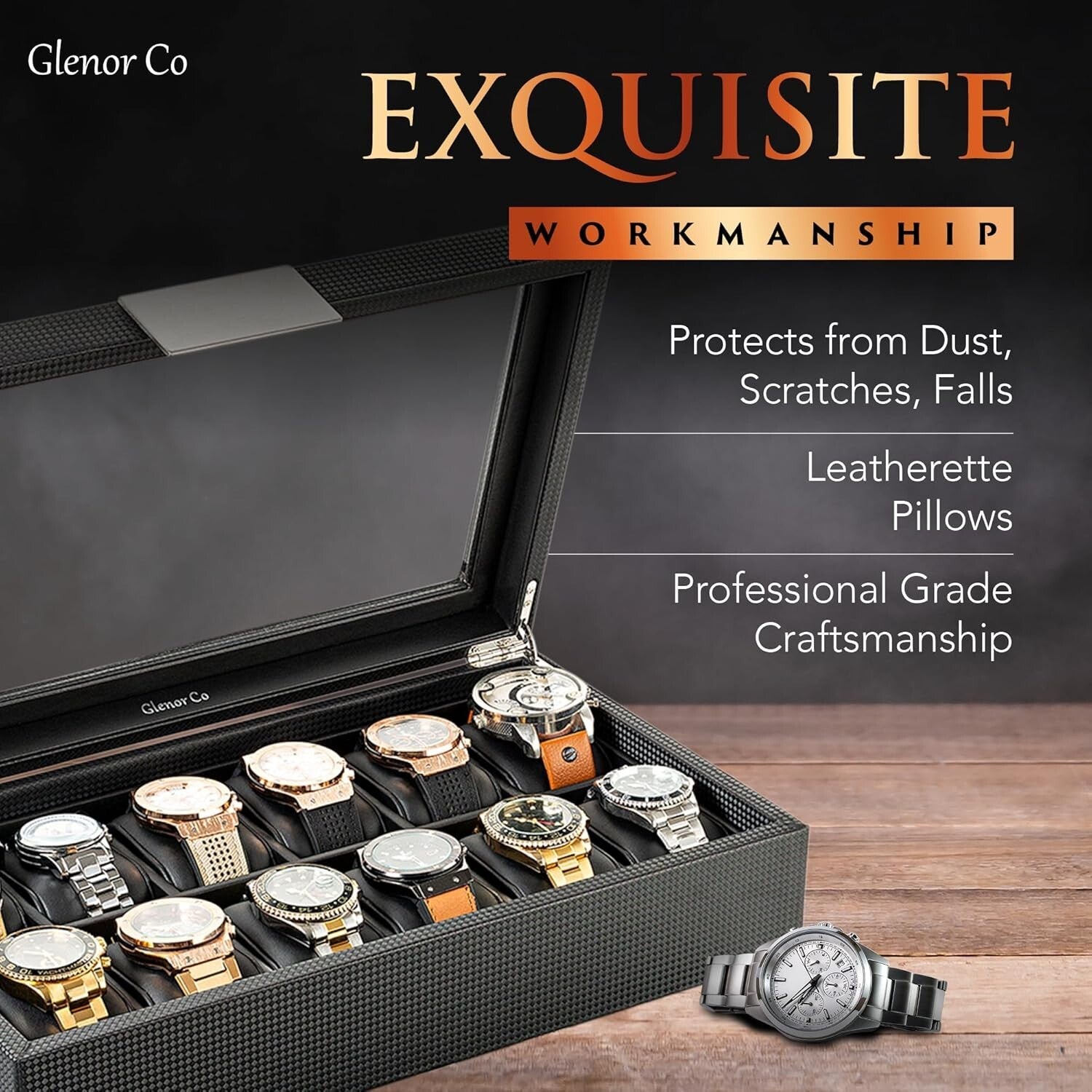 Sophisticated Men's Watch Box - 12 Slots for Luxury Timepieces in Black