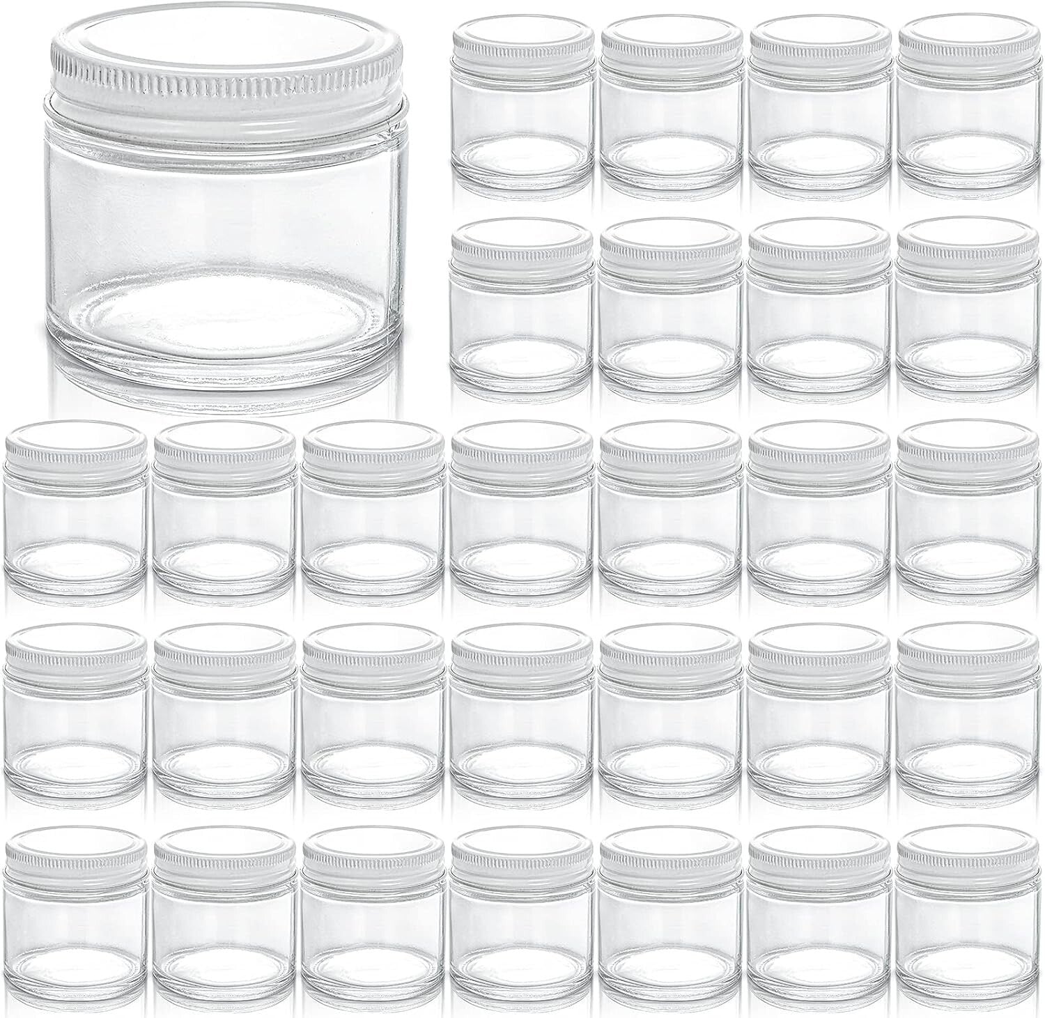 Portable 30-Pack Glass Jars with Airtight Lids & 2 Oz Capacity for DIY & Storage