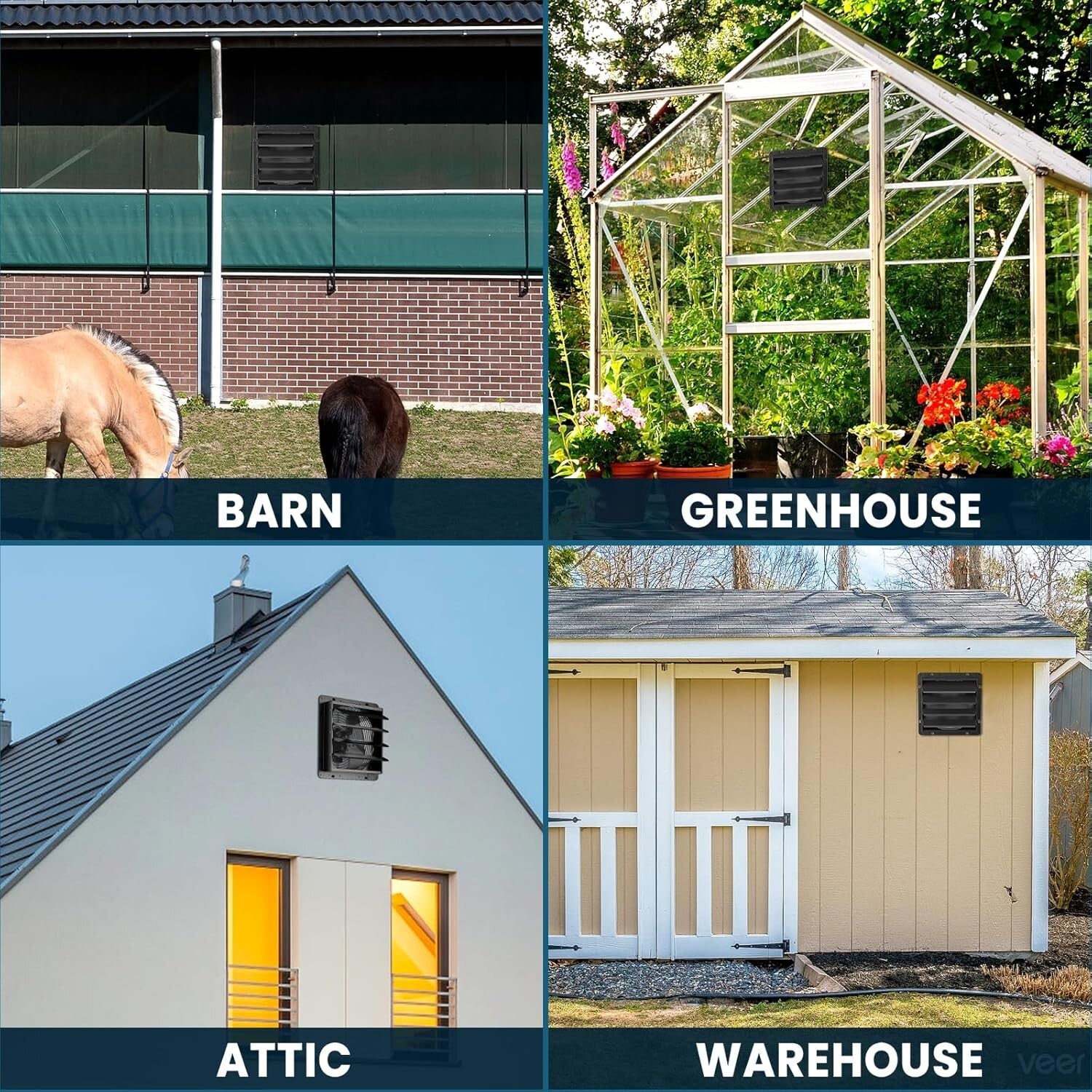 Energy-Efficient 10 Inch Exhaust Fan with Low Noise & Steel Mesh Screen - Black