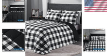 Load image into Gallery viewer, Stylish 3-Piece Black/White Plaid Comforter Set with Pillow Shams for Queen Beds