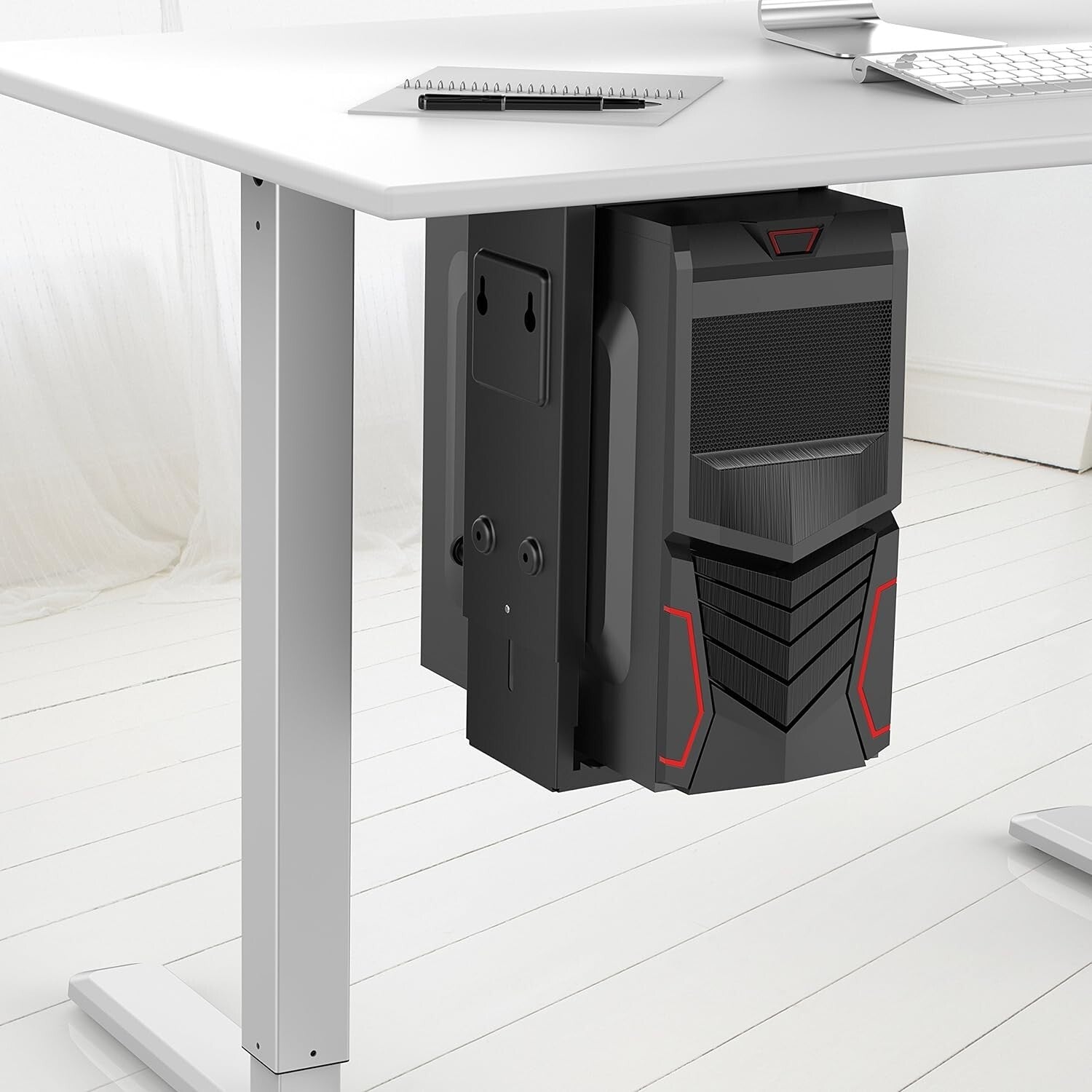 Adjustable Under Desk PC Mount with 360° Swivel - Fits Most Computer Cases