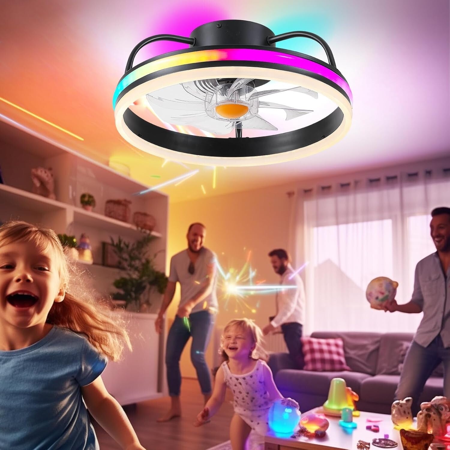 Dimmable LED 16" Ceiling Fan with Remote - Stylish Flush Mount for Every Room