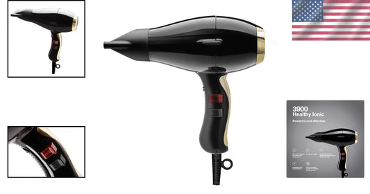 Professional 2000W Ionic Hair Dryer with 2 Attachments - Black & Gold Style