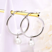 Load image into Gallery viewer, Stylish Hoop Earrings in Real 925 Silver with Simulated Pearl - Comfortable Fit