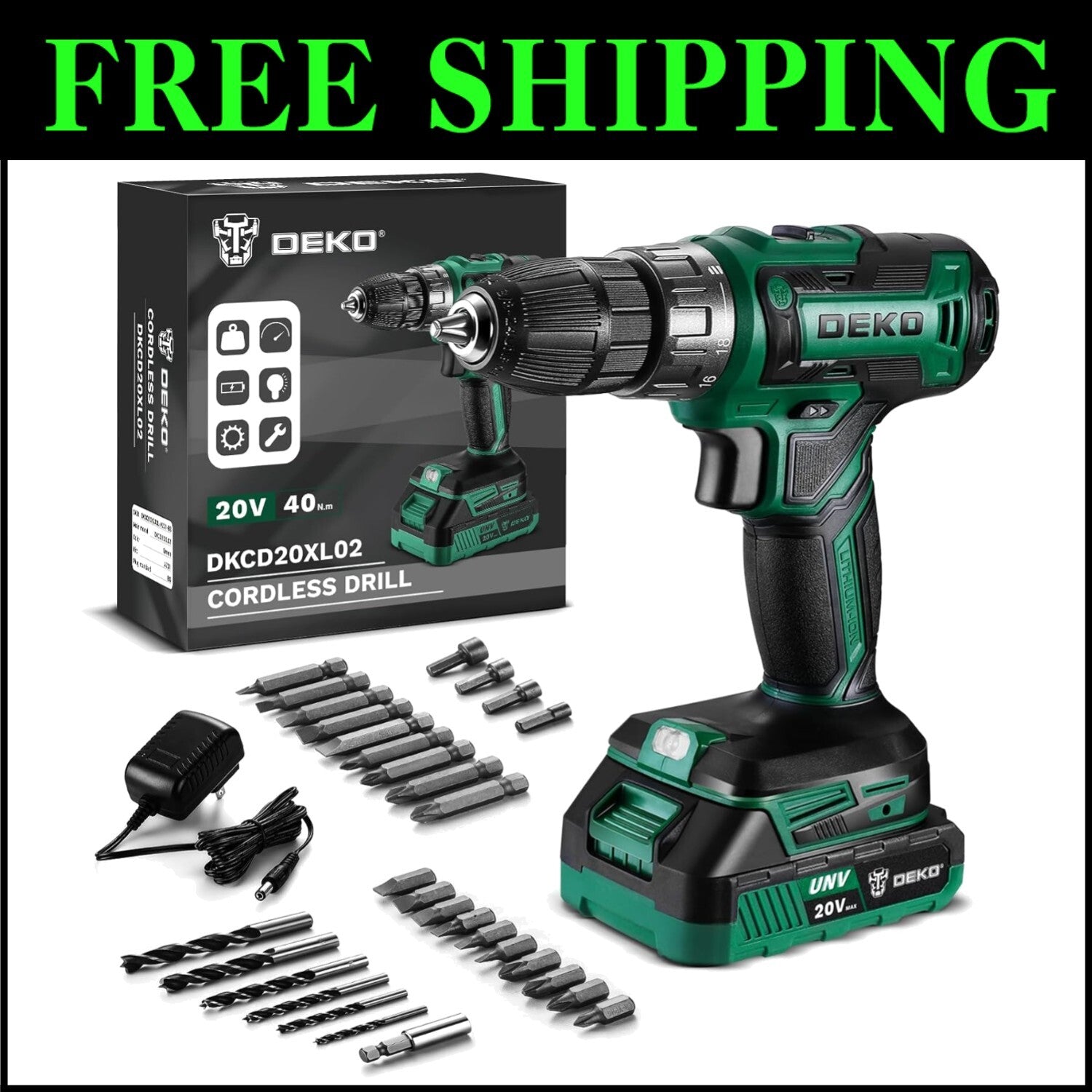 Versatile DEKO PRO 20V Electric Power Drill with Bits and Magnetic Holder