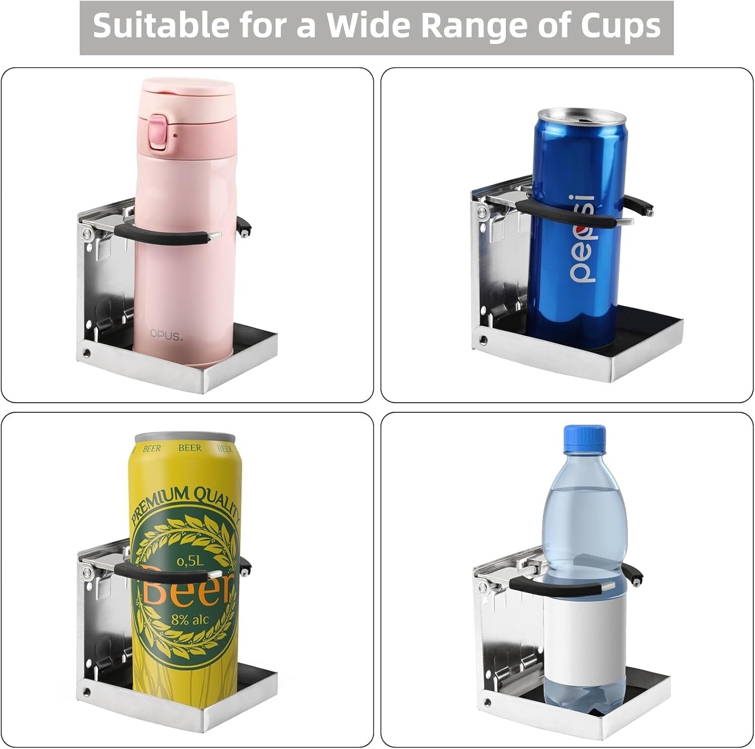 4-Pack Premium Stainless Steel Adjustable Folding Cup Holders for Boats & RVs