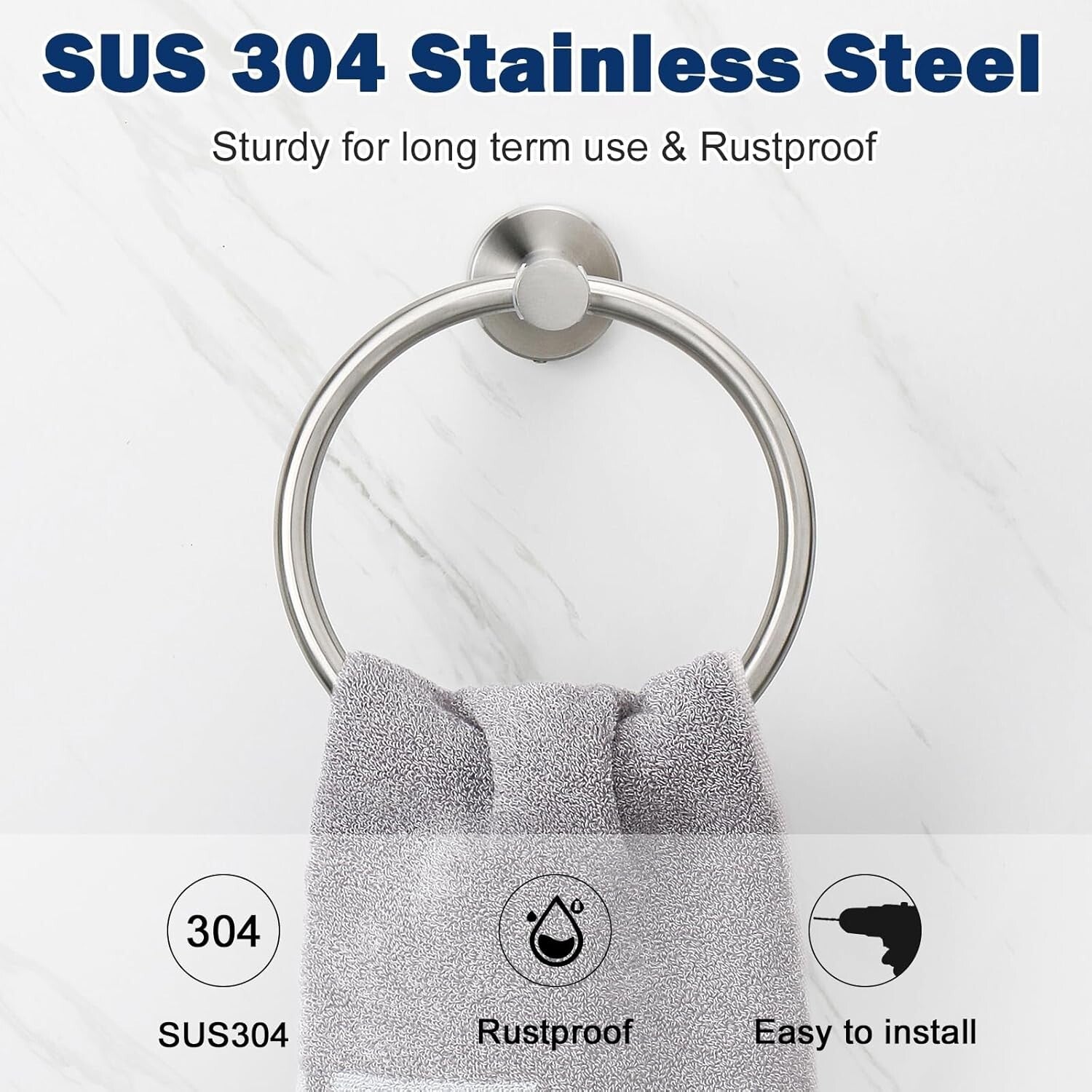 Elegant Wall-Mounted Towel Ring Set - Modern Stainless Steel Brushed Nickel