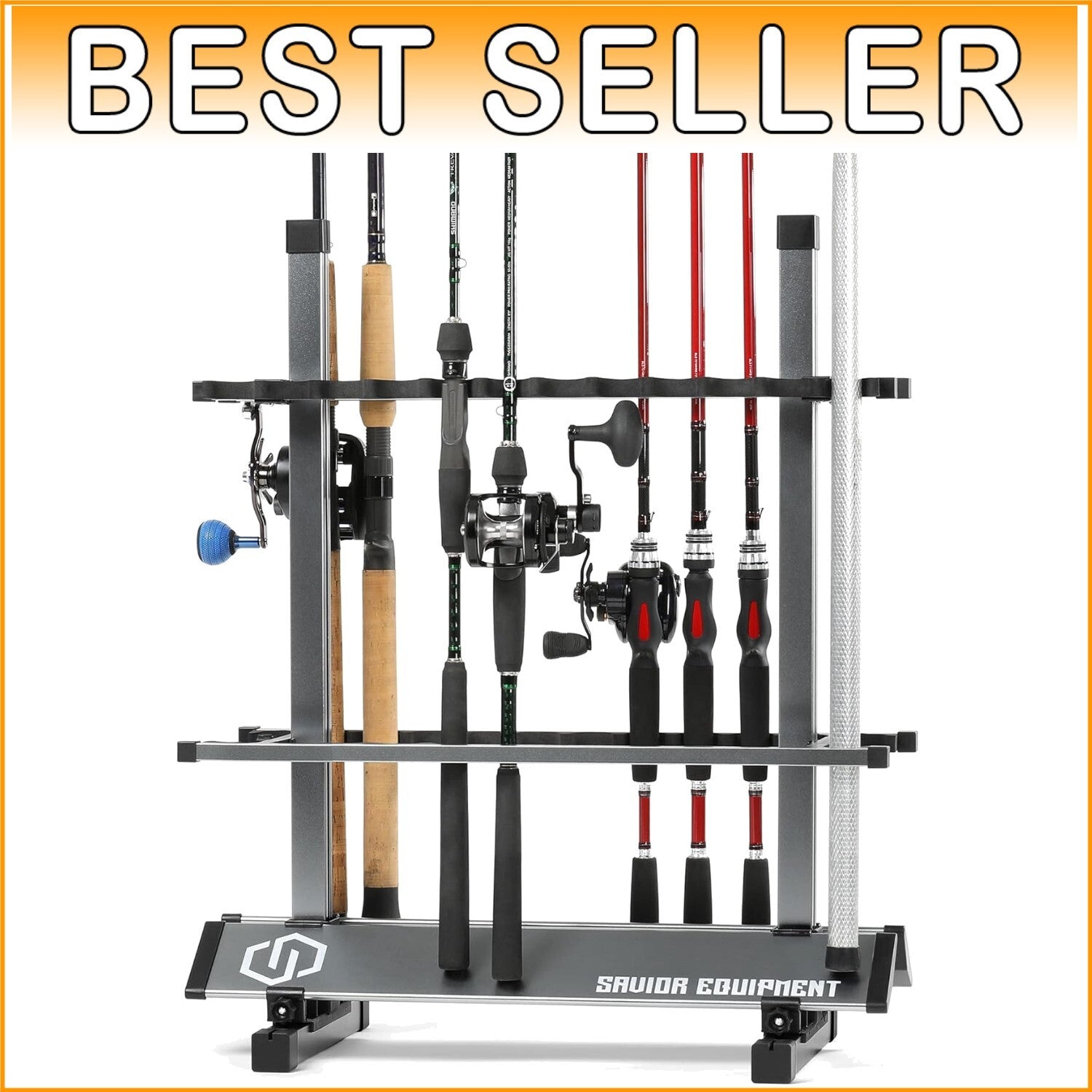 Lightweight Aluminum Fishing Rod Rack - 24 Slot Organizer for Garage Storage