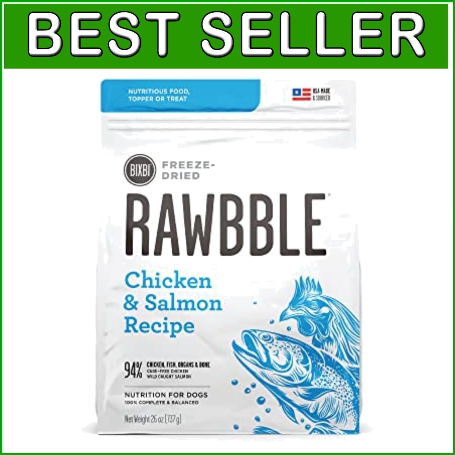All-Natural Chicken & Salmon Dog Food - 94% Meat Freeze-Dried Nutrition, 26 oz