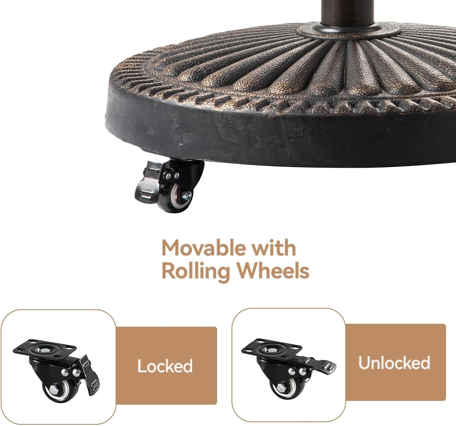 Durable 52 lb Round Rolling Umbrella Stand with Adjustable Holder for Outdoors