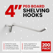 Load image into Gallery viewer, 200 Pack 4-Inch J-Style Pegboard Hooks - Rust-Resistant Steel Storage Solution