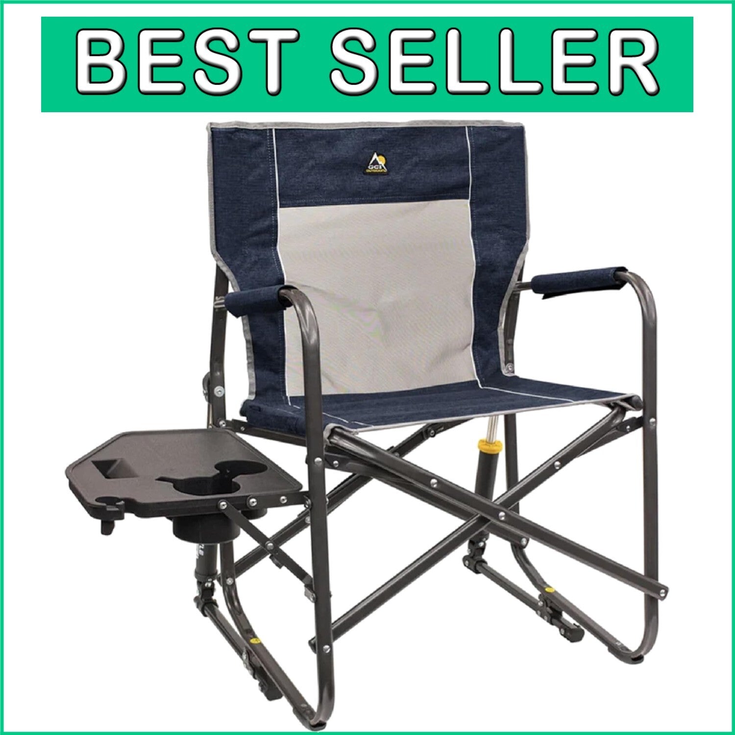 Durable Folding Rocking Chair with Side Table - Perfect for Camping & Relaxation