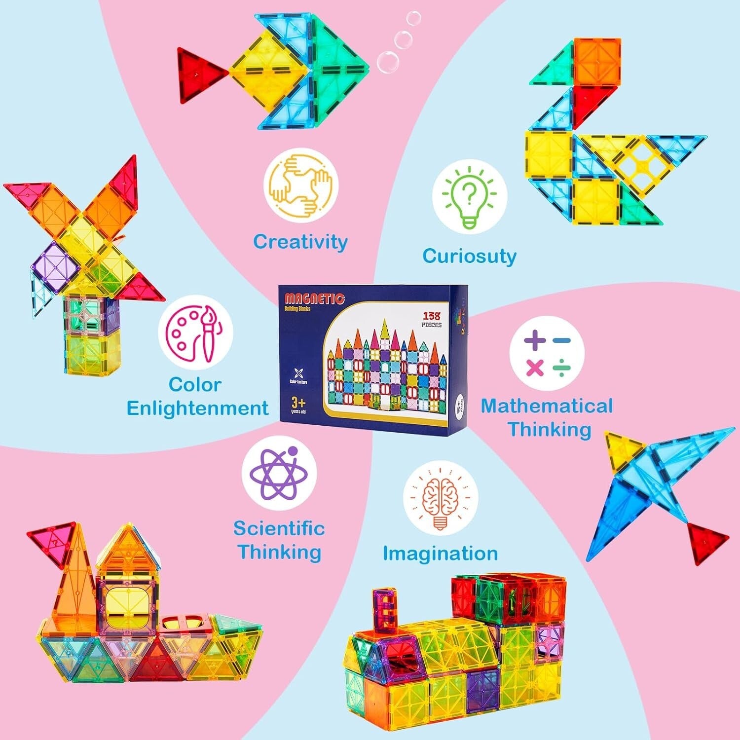 Durable 138PCS Magnetic Blocks Set with Cars - Creative Montessori Learning