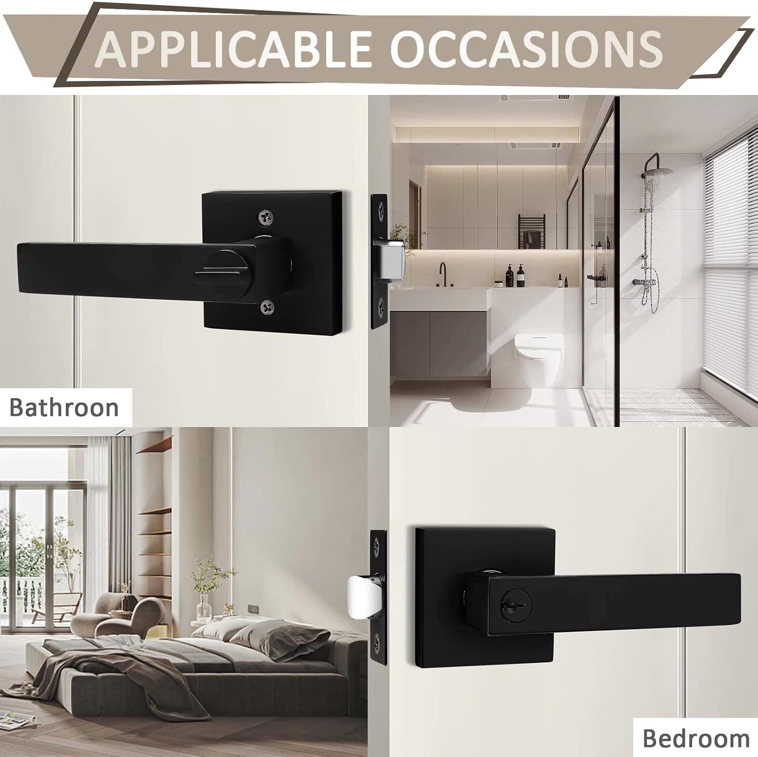 6 Pack Matte Black Keyed Alike Door Handles - Secure and Stylish Entry Solution