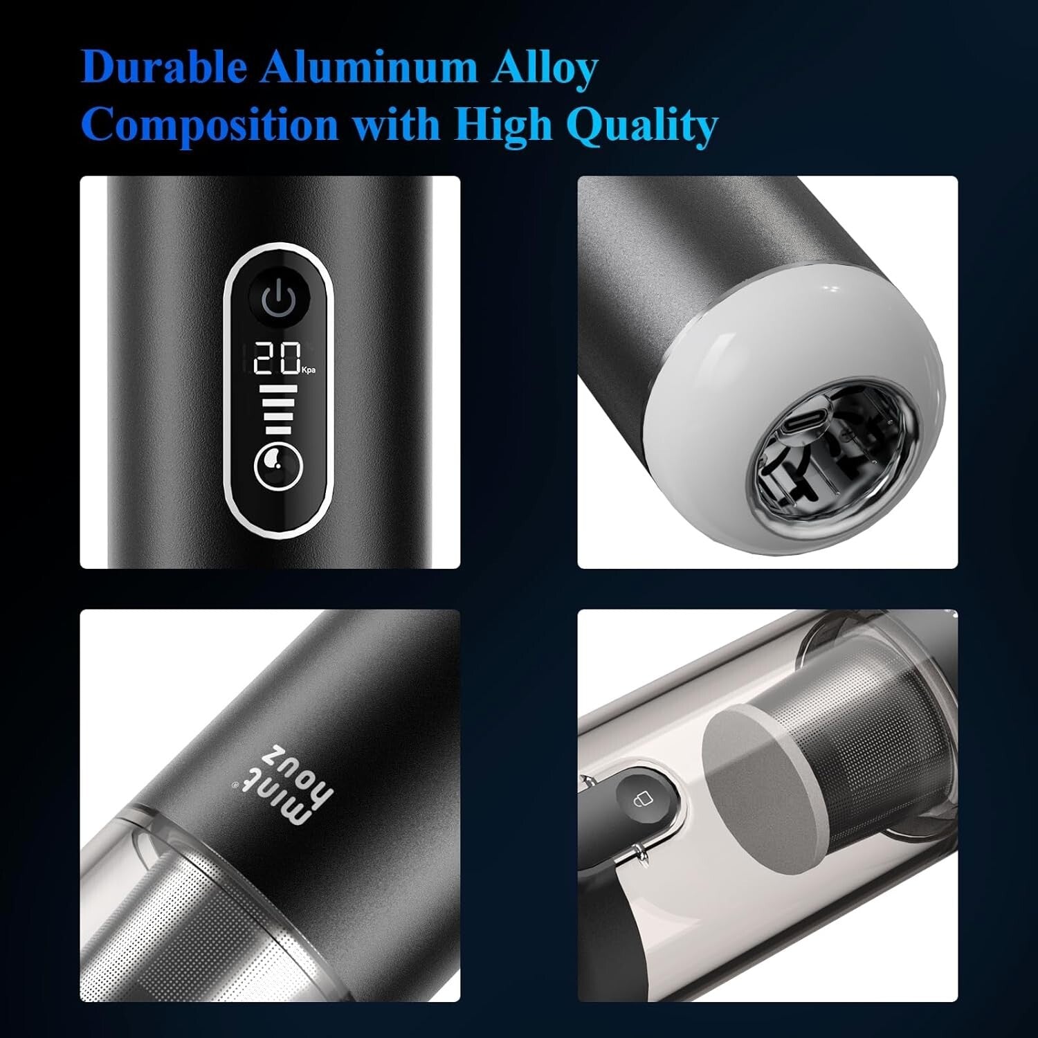 Portable Handheld Vacuum with LED Display & 5-in-1 Accessories - 20000PA Power