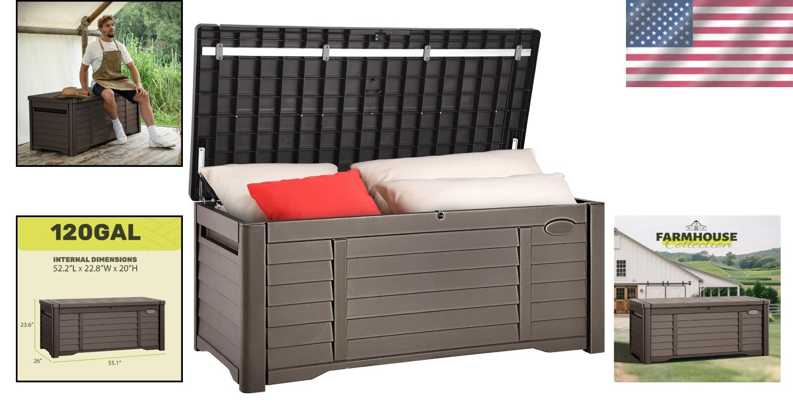 Multi-Functional 120 Gallon Resin Storage Bench - Secure & Stylish Solution