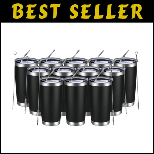 12 Count Powder Coated Stainless Steel Tumblers - Ideal for Cold & Hot Beverages