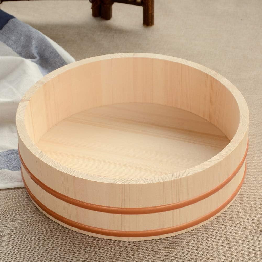 Traditional 14.2 Inch Wooden Sushi Mixing Bowl - Perfect for Home Sushi Nights