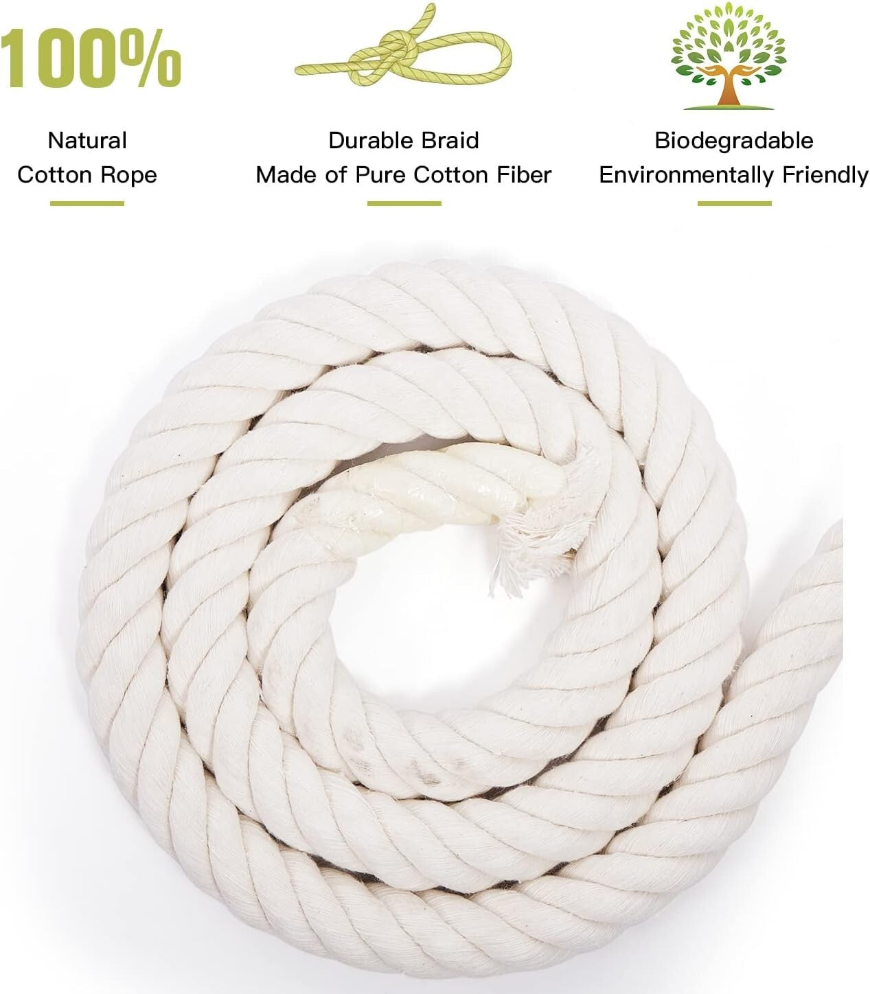 Versatile 1 Inch Thick Cotton Craft Rope - 100 Feet for Indoor & Outdoor Use
