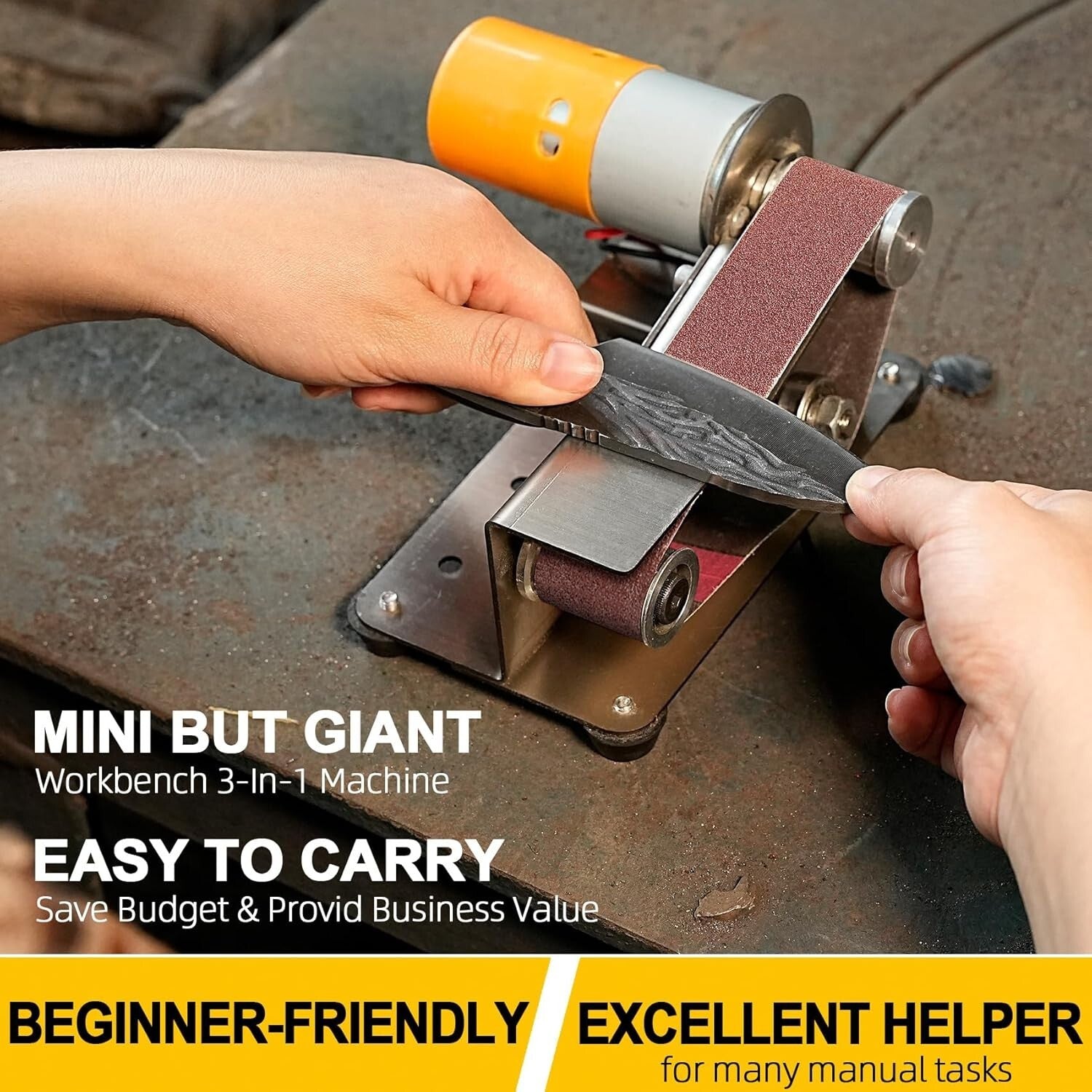 3-in-1 Mini Belt Sander & Knife Sharpener with 7 Speed Settings for Crafting