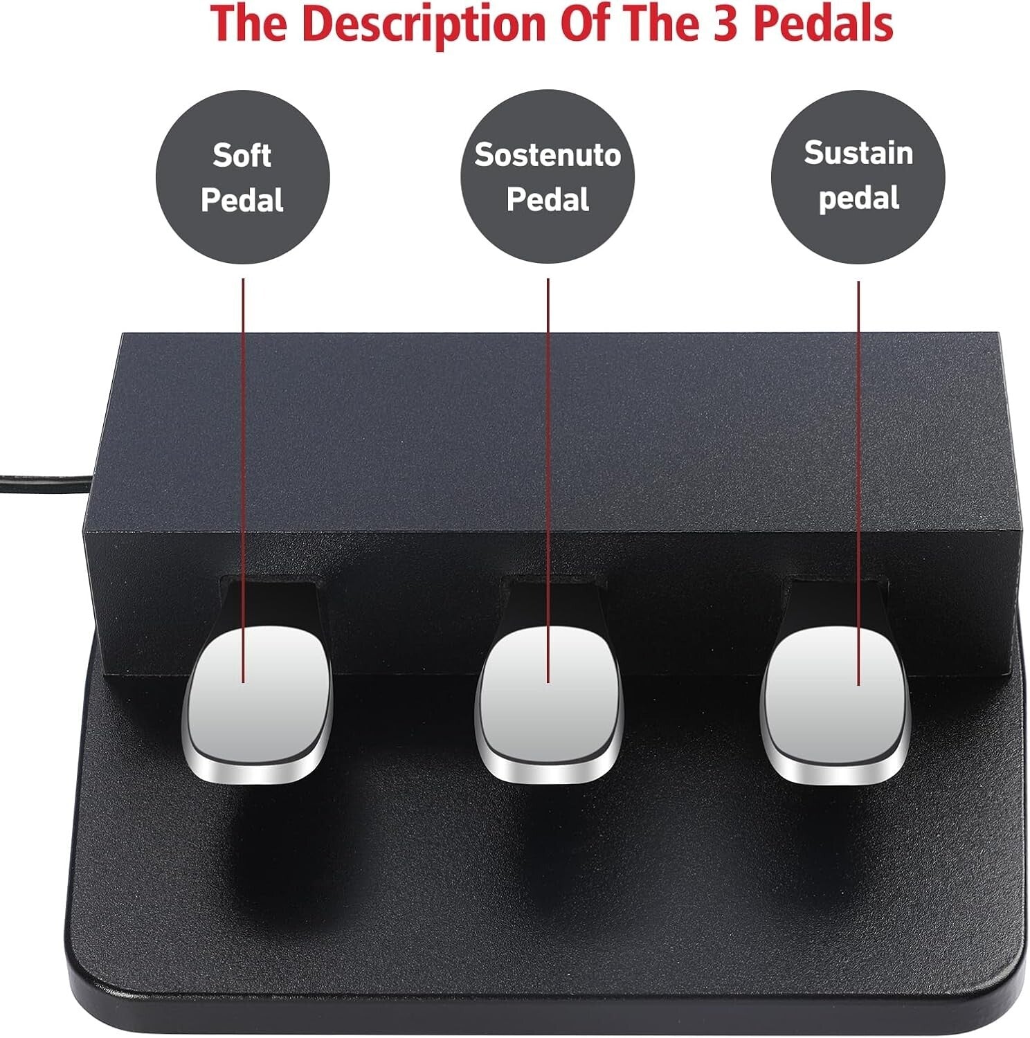Digital Piano 3-Pedal System with Half-Sustain Feature - Portable and Sturdy