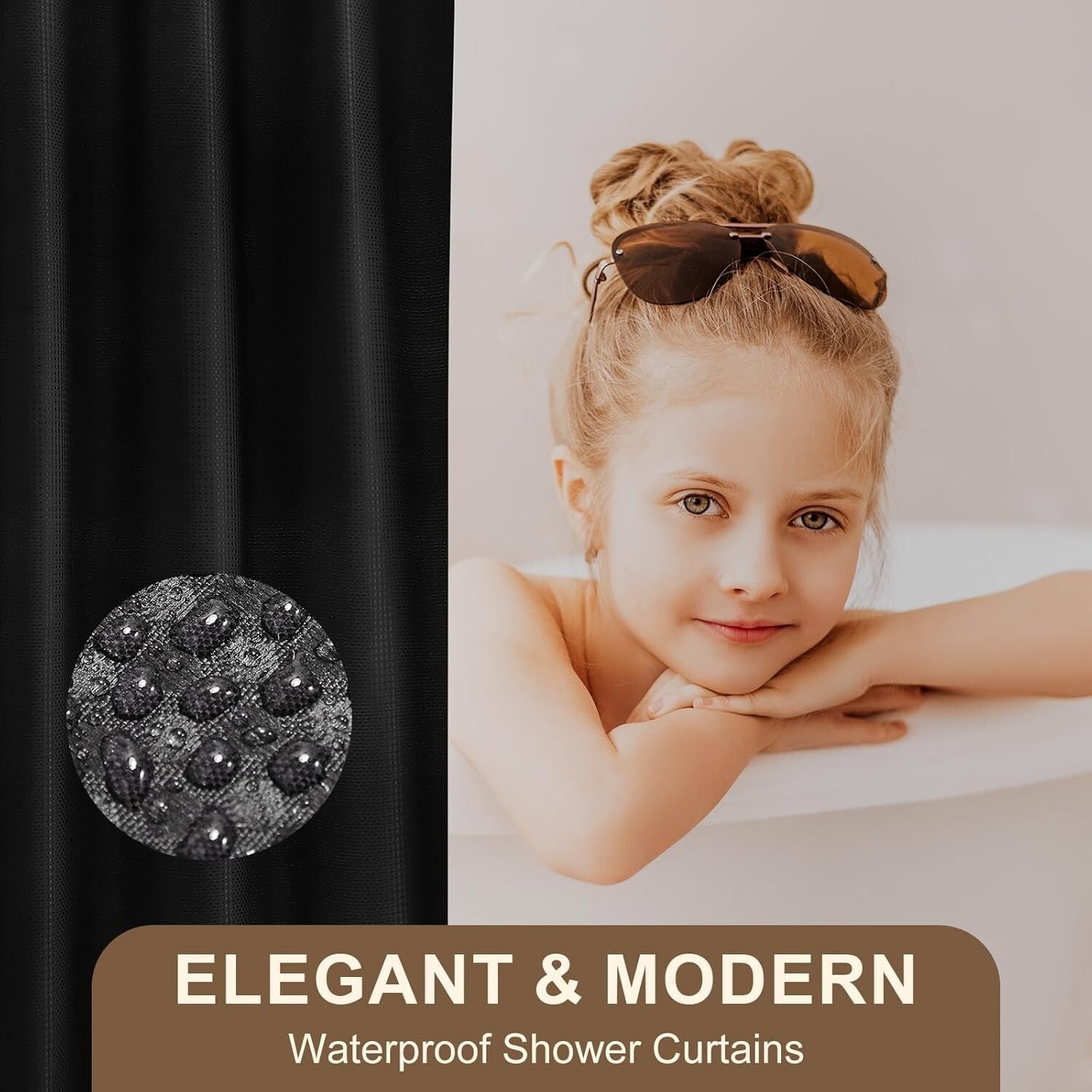 24-Piece Luxury Bathroom Set with Waterproof Shower Curtain & Rugs - Black/White