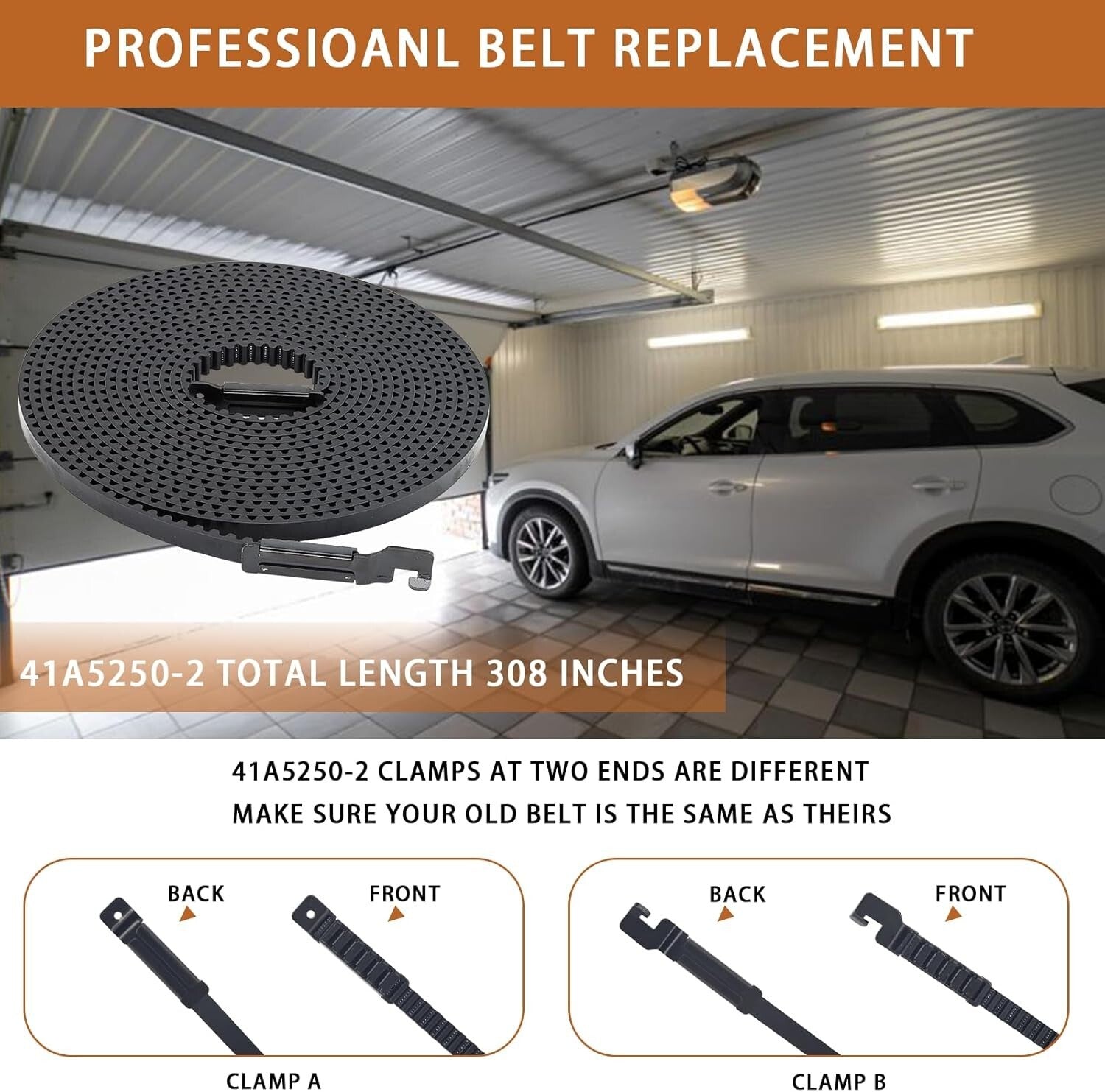 Easy-Install 308'' Garage Door Drive Belt - Super Quiet Operation for Residences