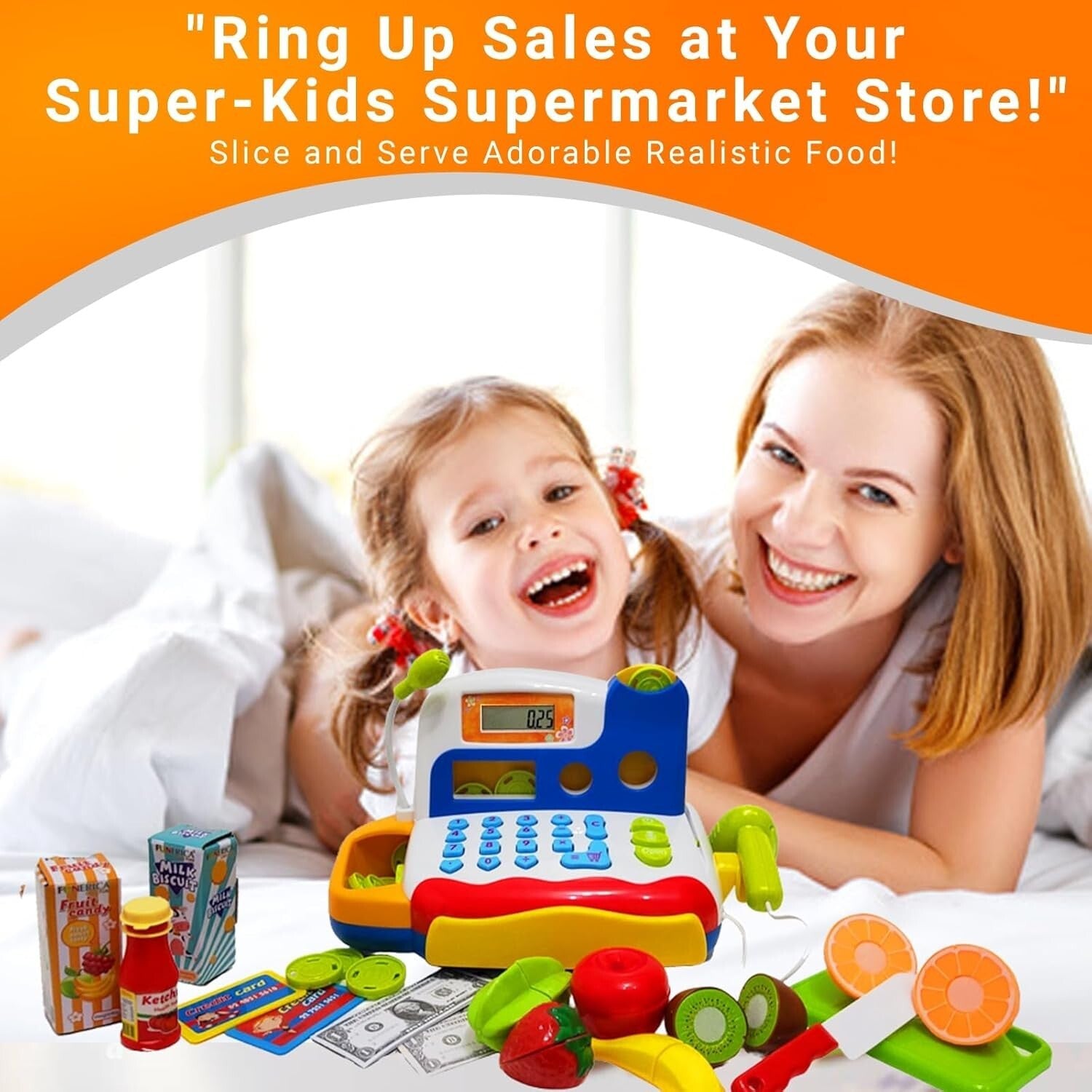 Engaging Toy Cash Register with Sound, Play Money & Grocery Items for Kids