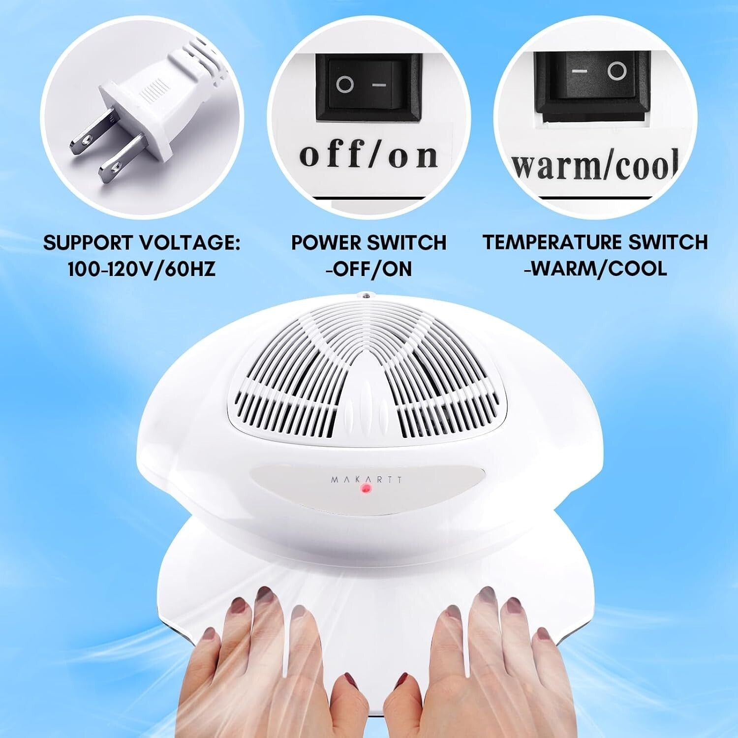 400W Air Nail Dryer with Automatic Sensor - Warm & Cool Options for Home & Salon