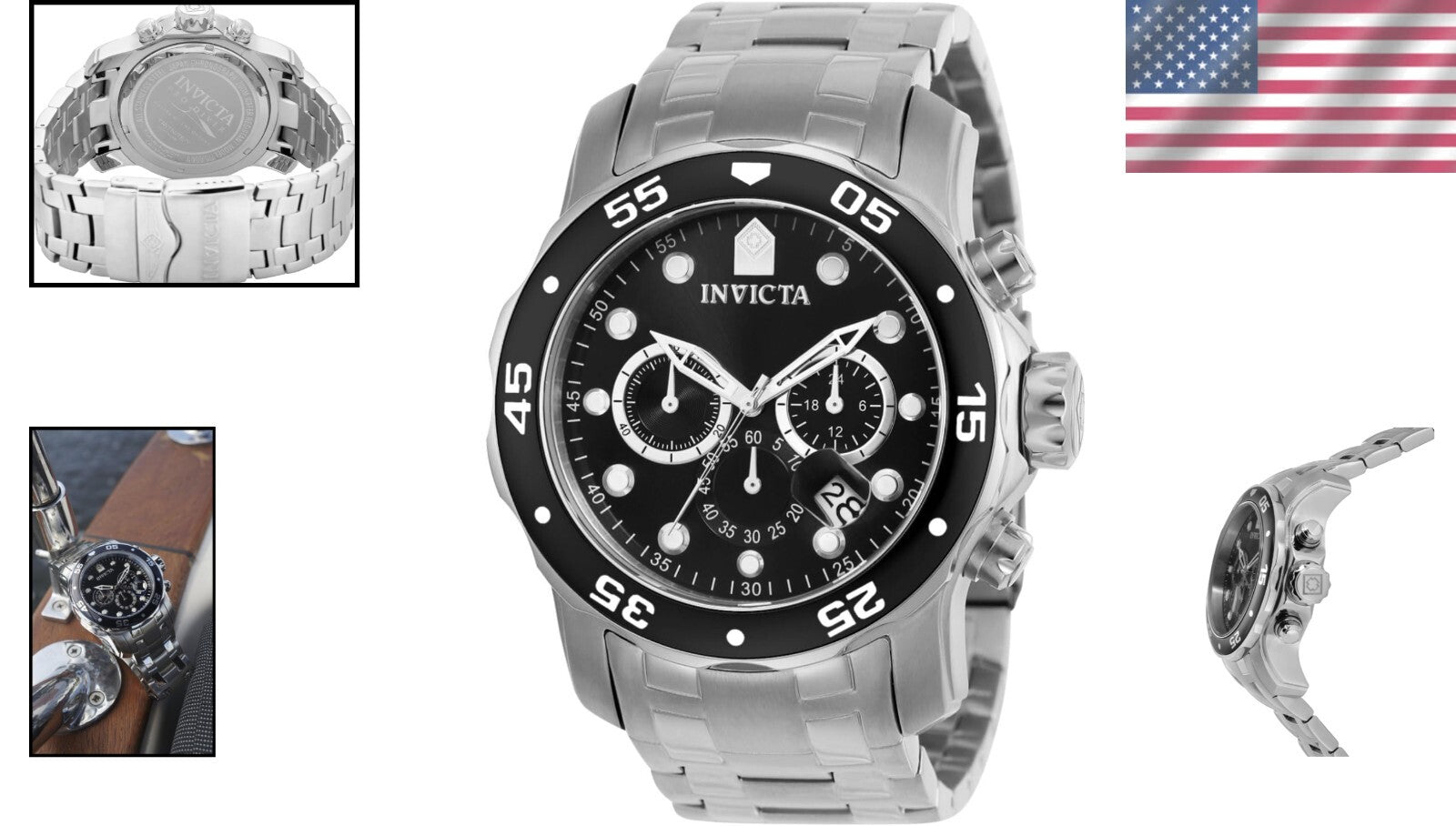 Luxury Men's Pro Diver Watch with Stainless Steel Band and Flame Fusion Crystal