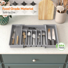 Load image into Gallery viewer, Adjustable Utensil Organizer - Silverware Drawer Tray with 8 Compartments, Grey