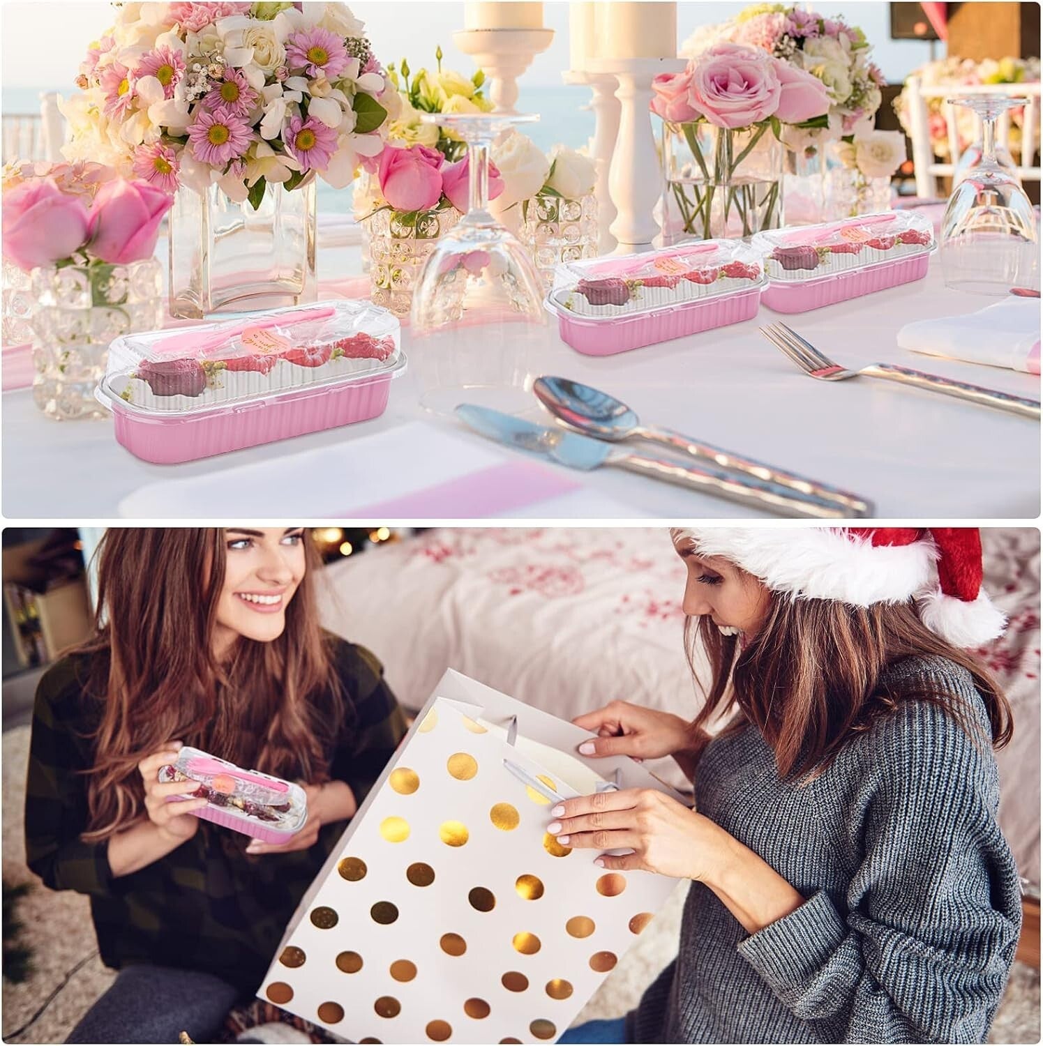 200-Pack Pink Aluminum Mini Loaf Pans with Lids - 6.8 Oz Rectangle Baking Cups